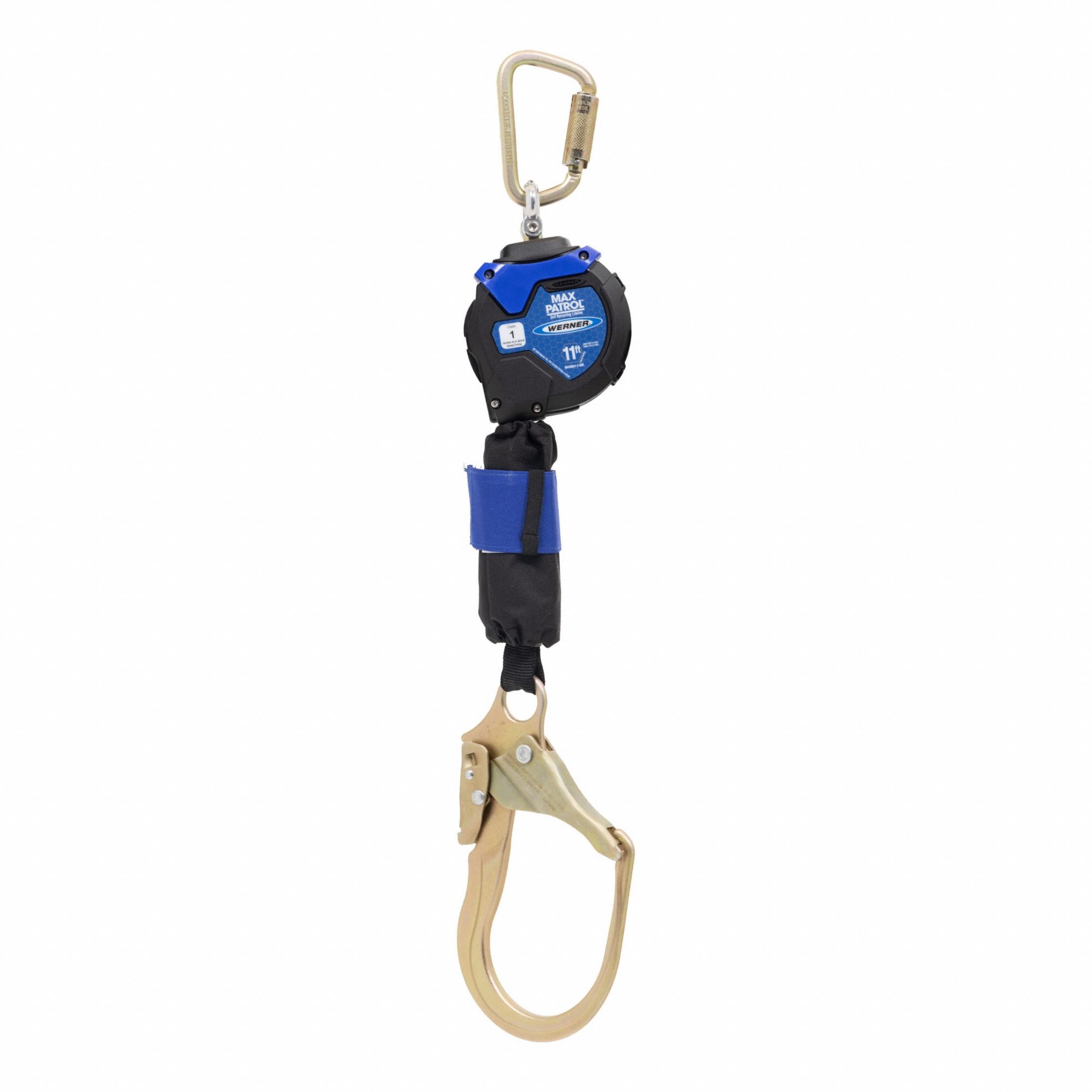 Self-Retracting Lifeline: 2 3/4 inSteel Snap Hook Anchor, Harness Steel Carabiner, 11 ft Line