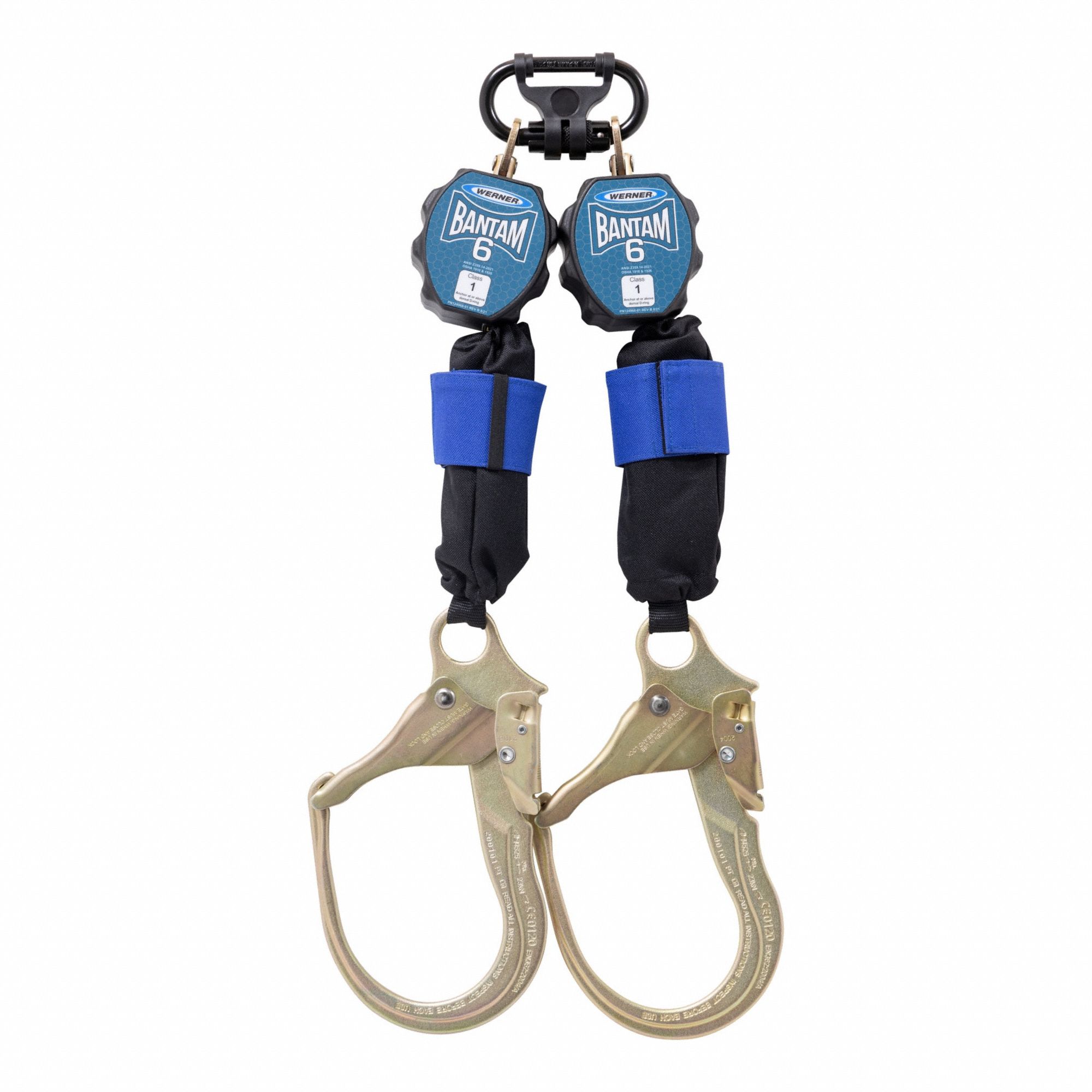 Self-Retracting Lifeline: 2 3/4 inSteel Snap Hook Anchor, Harness Steel Quick-Connect, 2 legs