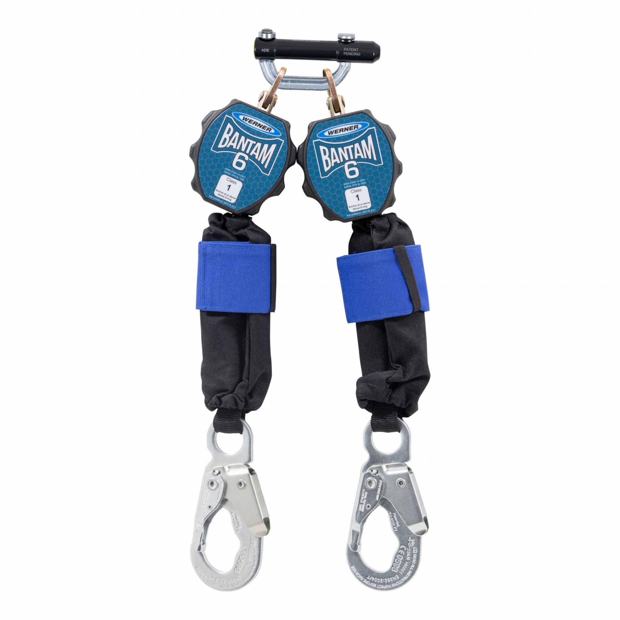 Self-Retracting Lifeline: Steel Snap Hook Anchor, Harness Aluminum Quick-Connect, 2 legs