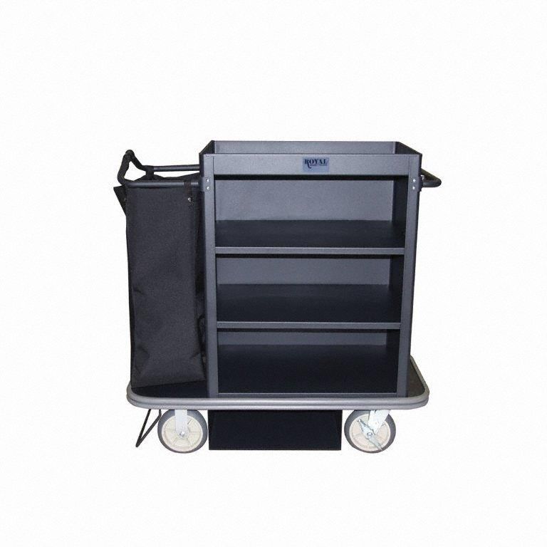 Housekeeping Cart: Black, 47 in Overall Ht, 22 in Overall Wd, 46 in Overall Dp