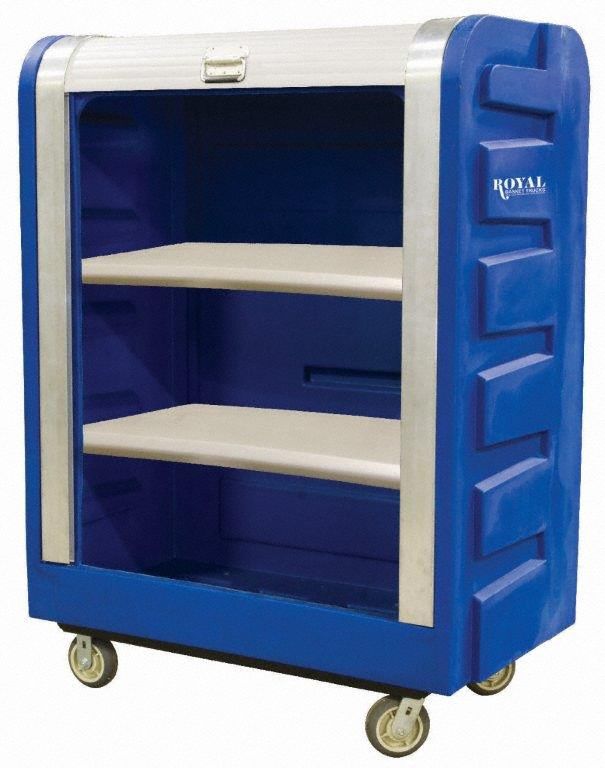 Bulk Tambour Door Truck: Blue, (4) Swivel, 50 1/2 in Overall Lg, 1 Compartments