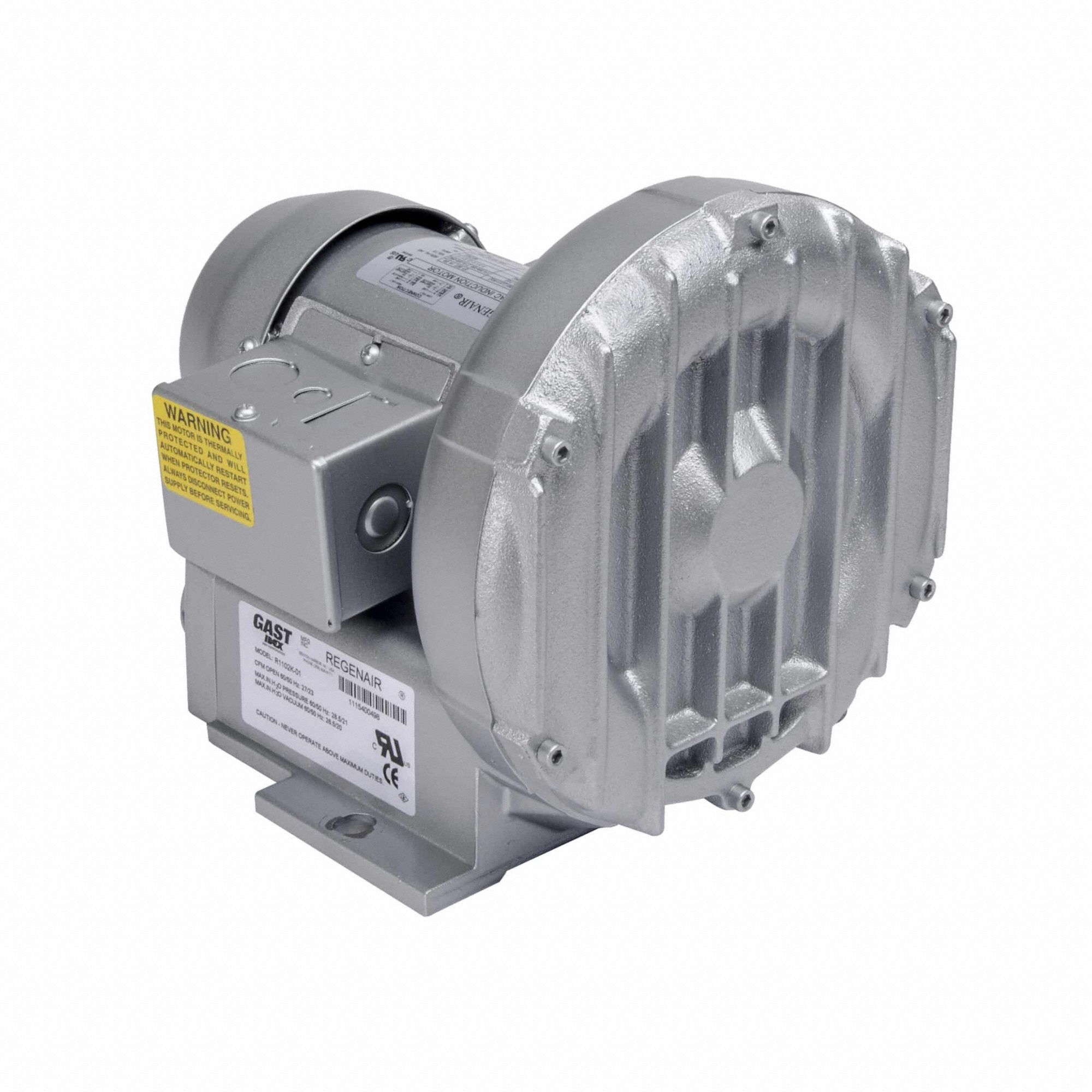 Regenerative Blower: 1.5 hp, 63 in wc Max Op Pressure, 59 in wc Max Vacuum, 4.0-3.8/1.9 A