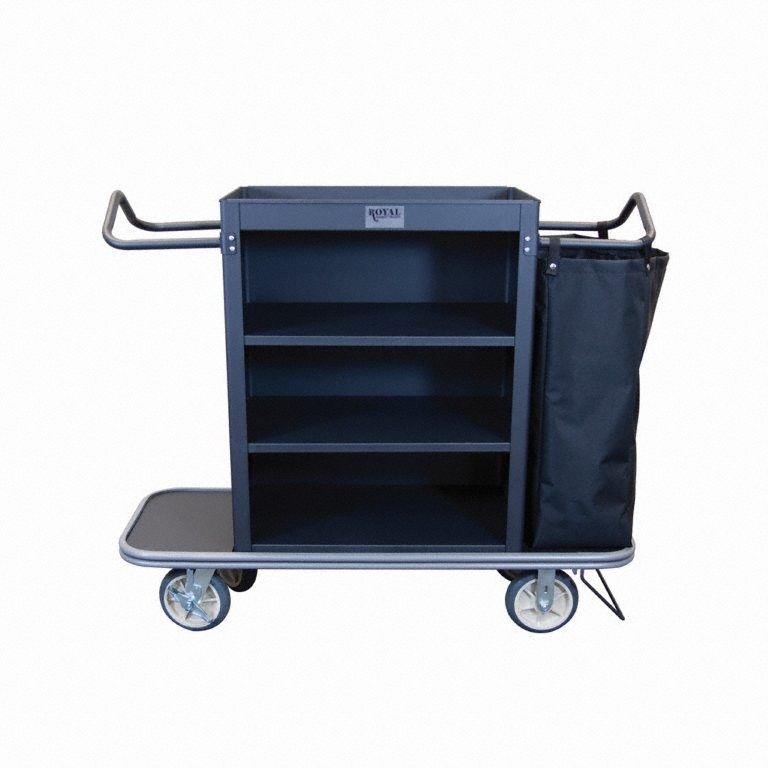 Housekeeping Cart: Black, 47 in Overall Ht, 19 in Overall Wd, 55 in Overall Dp