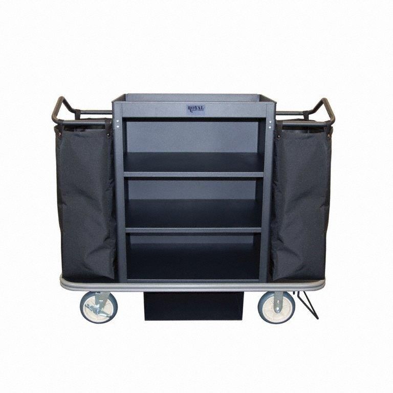 Housekeeping Cart: Black, 47 in Overall Ht, 22 in Overall Wd, 55 in Overall Dp