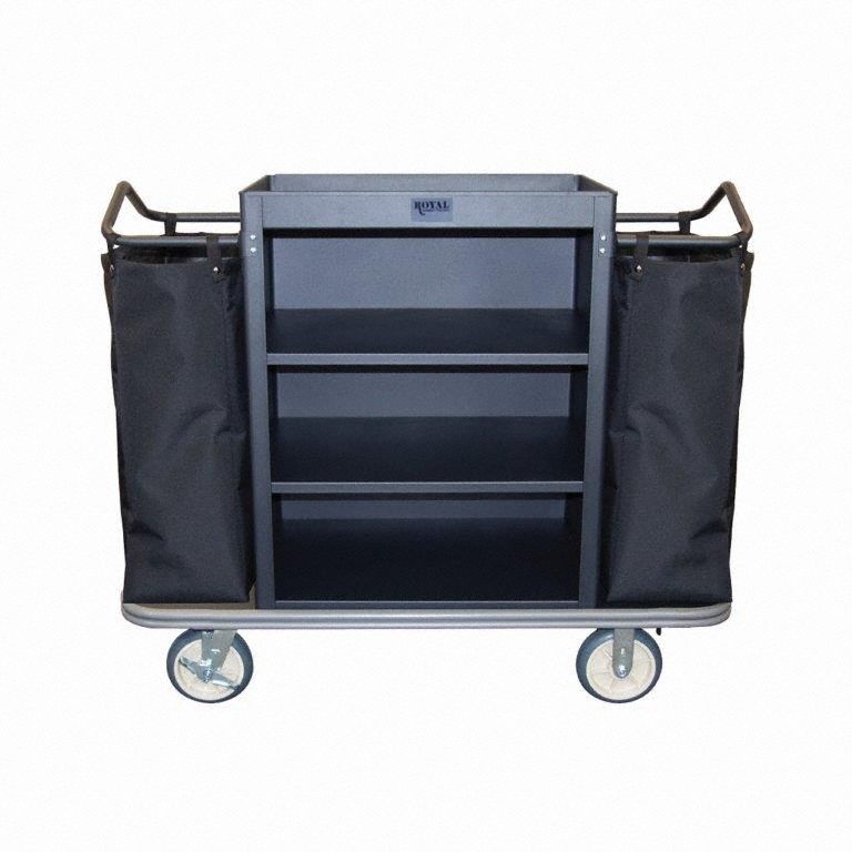 Housekeeping Cart: Black, 47 in Overall Ht, 22 in Overall Wd, 55 in Overall Dp