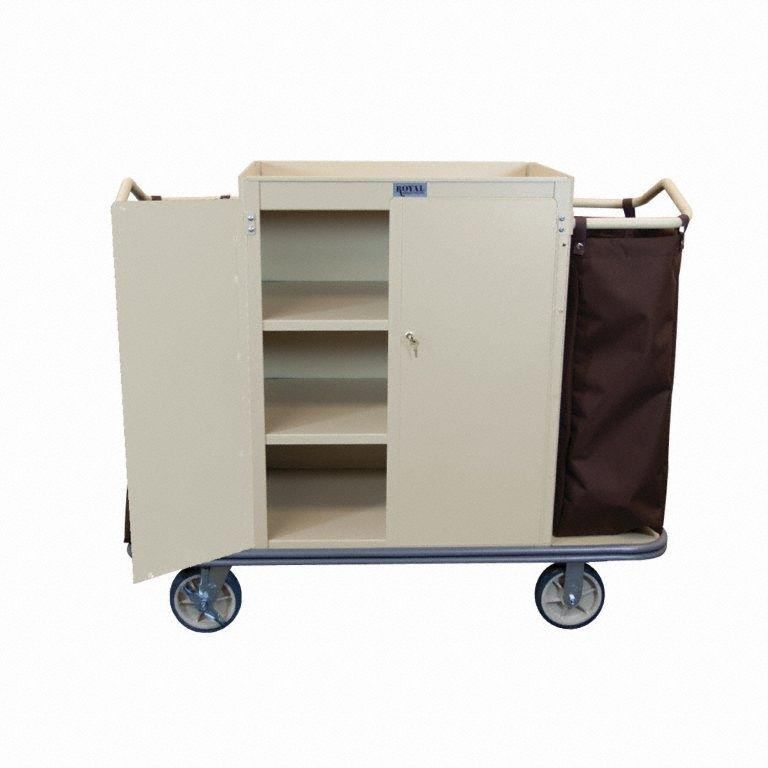 Housekeeping Cart: Beige, 47 in Overall Ht, 22 in Overall Wd, 55 in Overall Dp