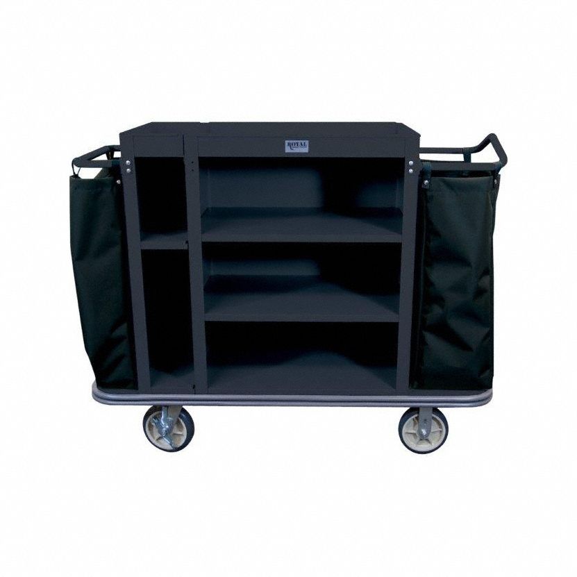 Housekeeping Cart: Black, 47 in Overall Ht, 22 in Overall Wd, 58 in Overall Dp