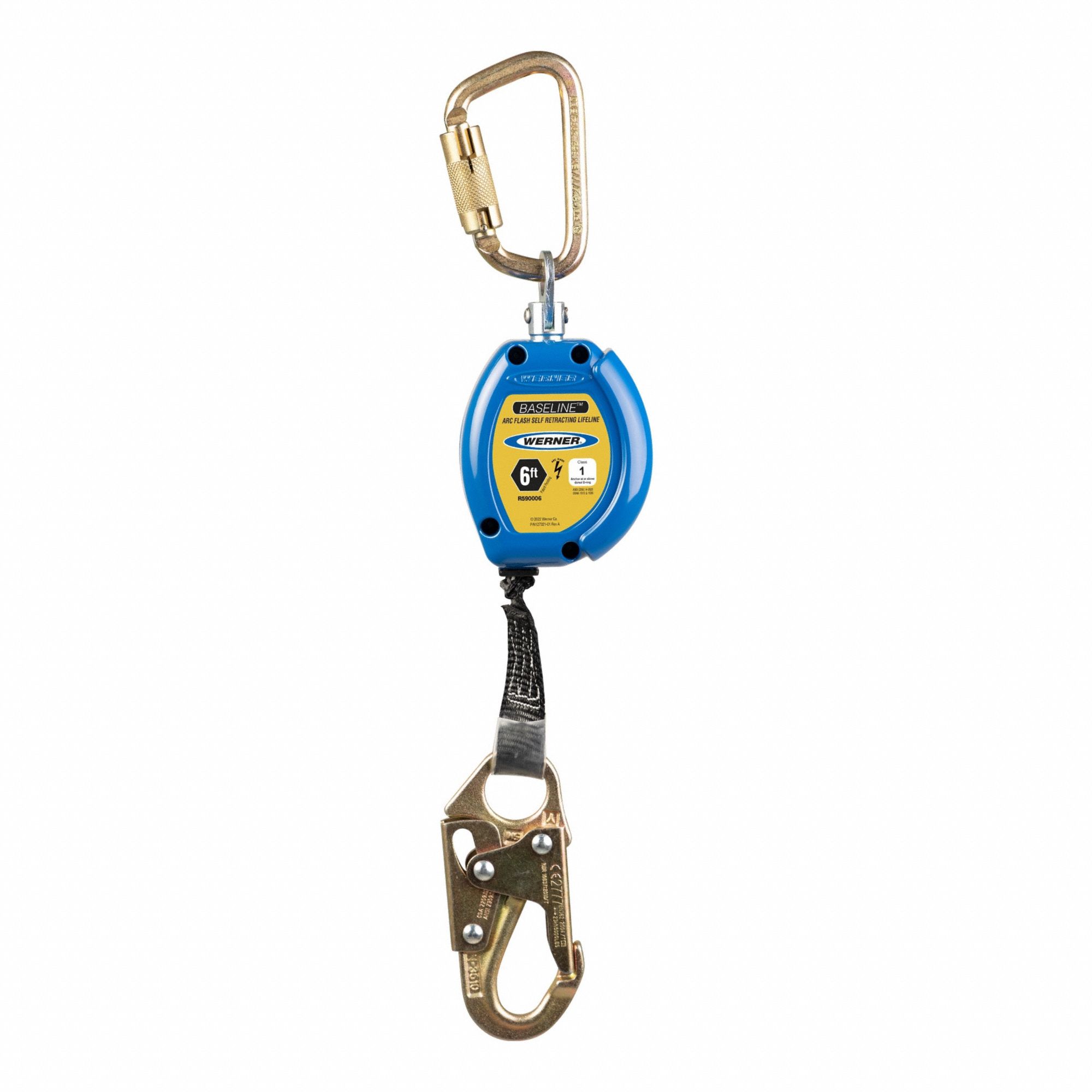 Self-Retracting Lifelines: Steel Snap Hook Anchor, Harness Steel Carabiner, 6 ft Line