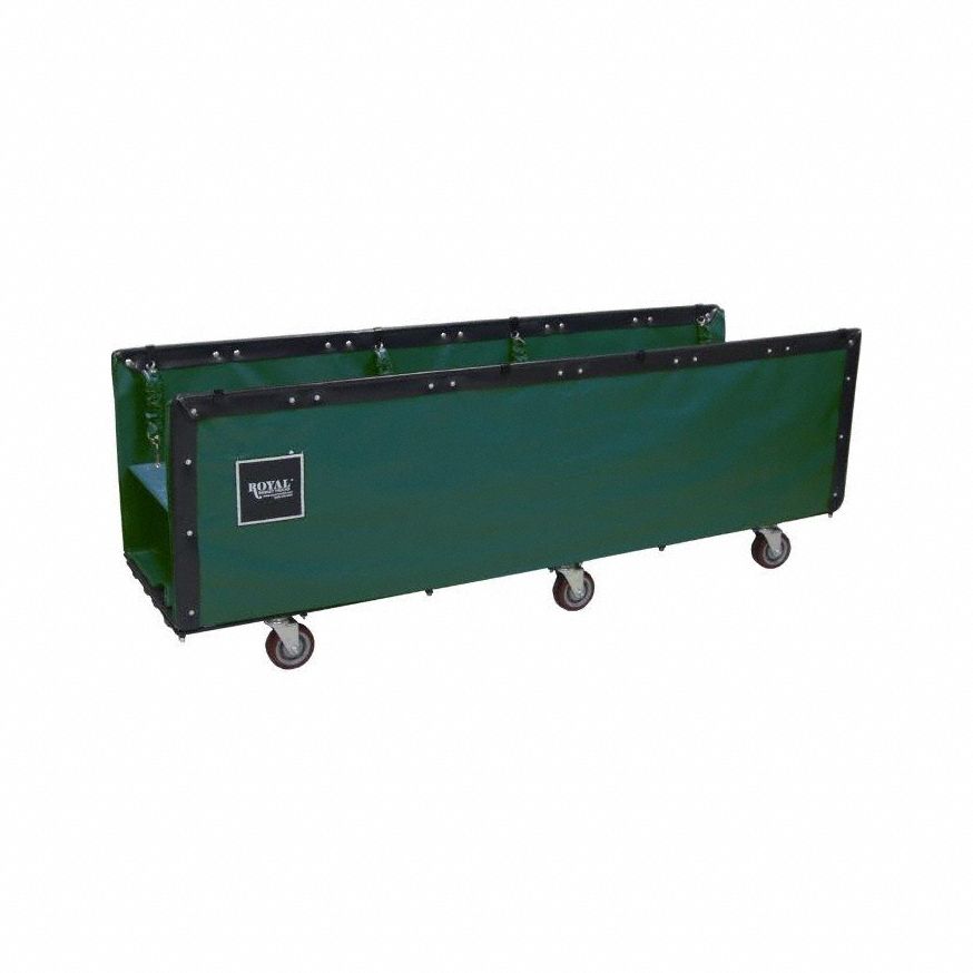 Flatwork Ironer Truck: Vinyl Liner, Green, (4) Swivel, Corner, 85 in Overall Lg