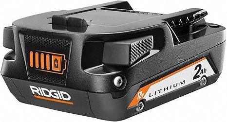 RIDGID Lithium Ion battery: 2 Ah, Battery Included, 18V DC (MPN R87002). Key specifications — attr1278107: Not Oil-Resistant.
