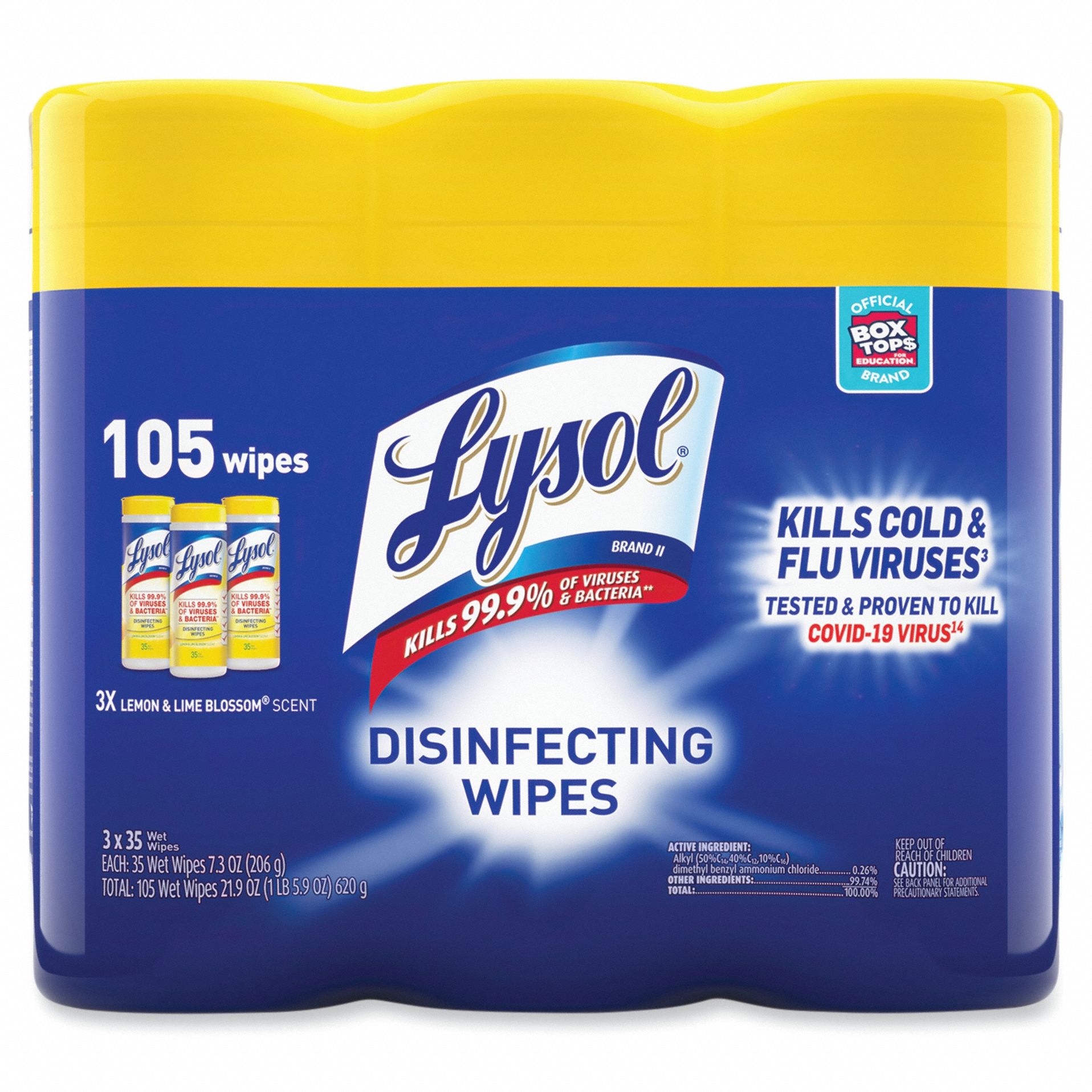 Disinfecting Wipes: Canister, Ready to Use, Wipes, Quat, 7 1/4 in x 7 in Sheet Size, 12 PK