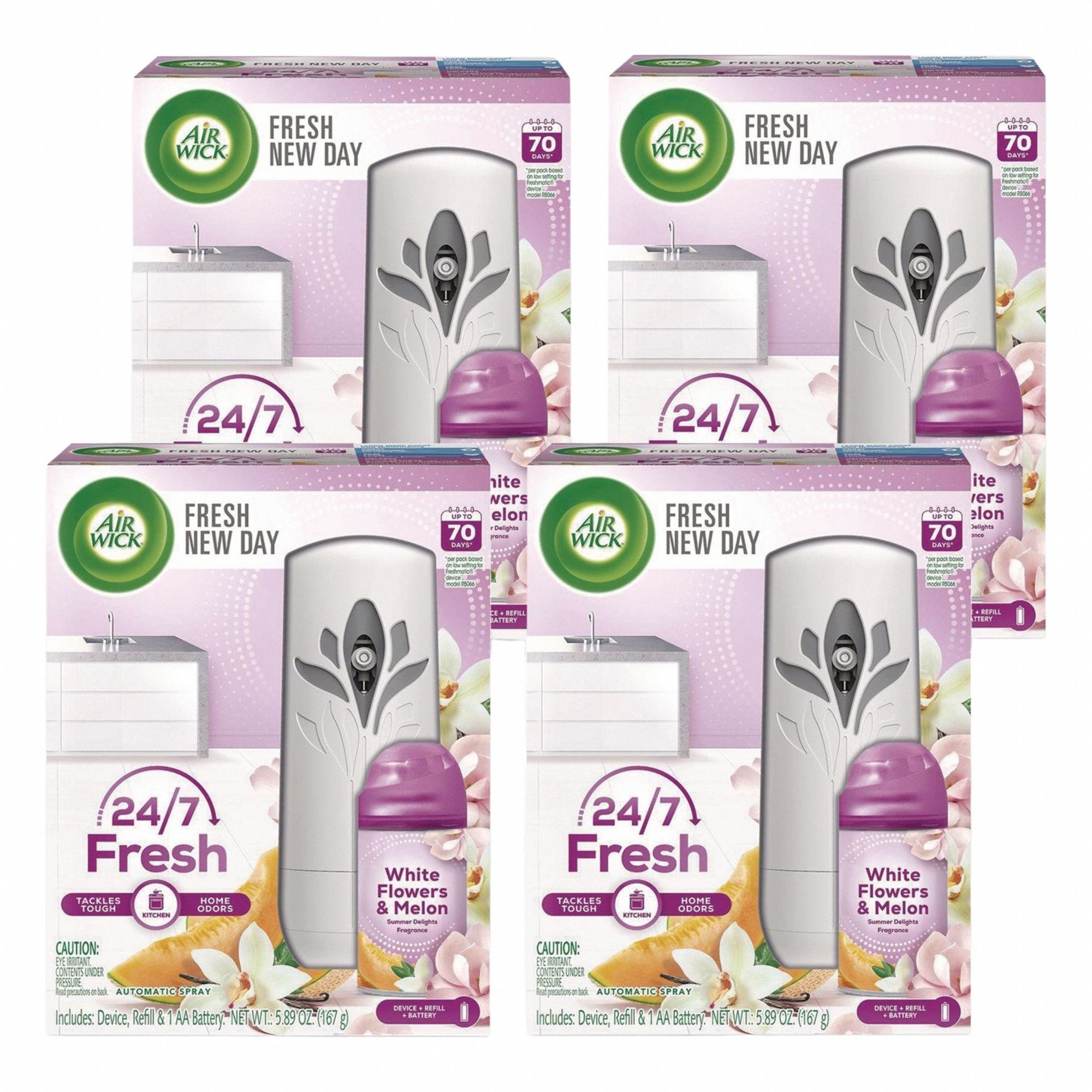 Air Freshener Dispenser: Life Scents™, Wall, Dispenser/Refill Combos, Aerosol Spray, 4 PK