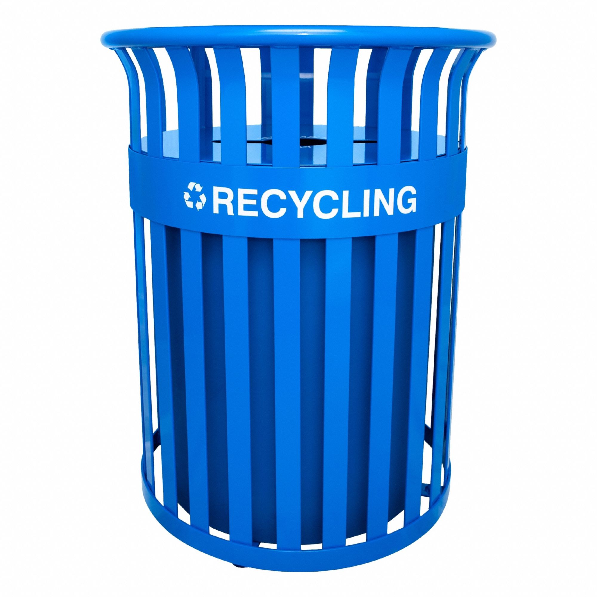 Recycling Receptacle: Round, Flat with Top Opening Top, 37 gal Container Capacity, 26 in