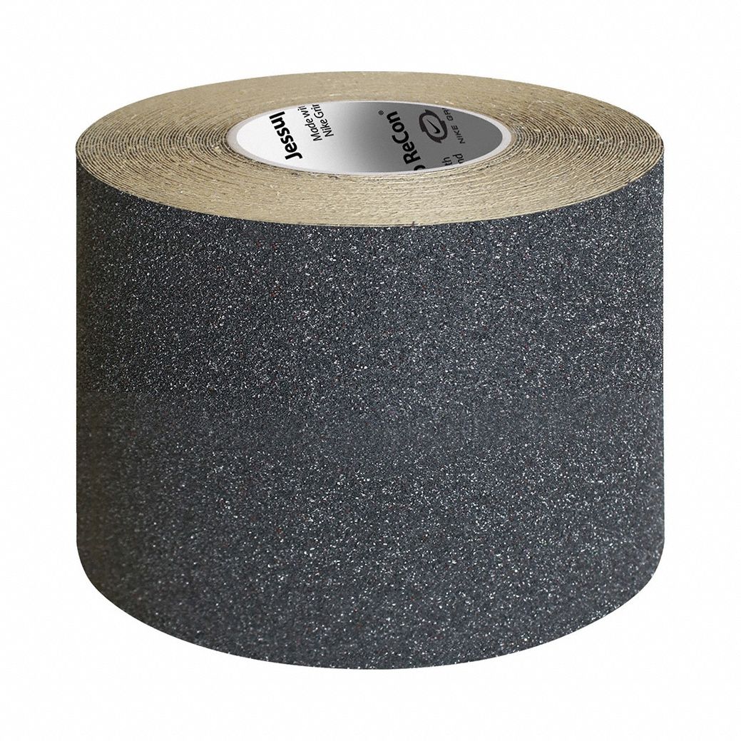 Anti-Slip Tape: Fine Abrasive, 60 grit Grit Size, Solid, Black, 6 in x 60 ft, 26 mil Tape Thick