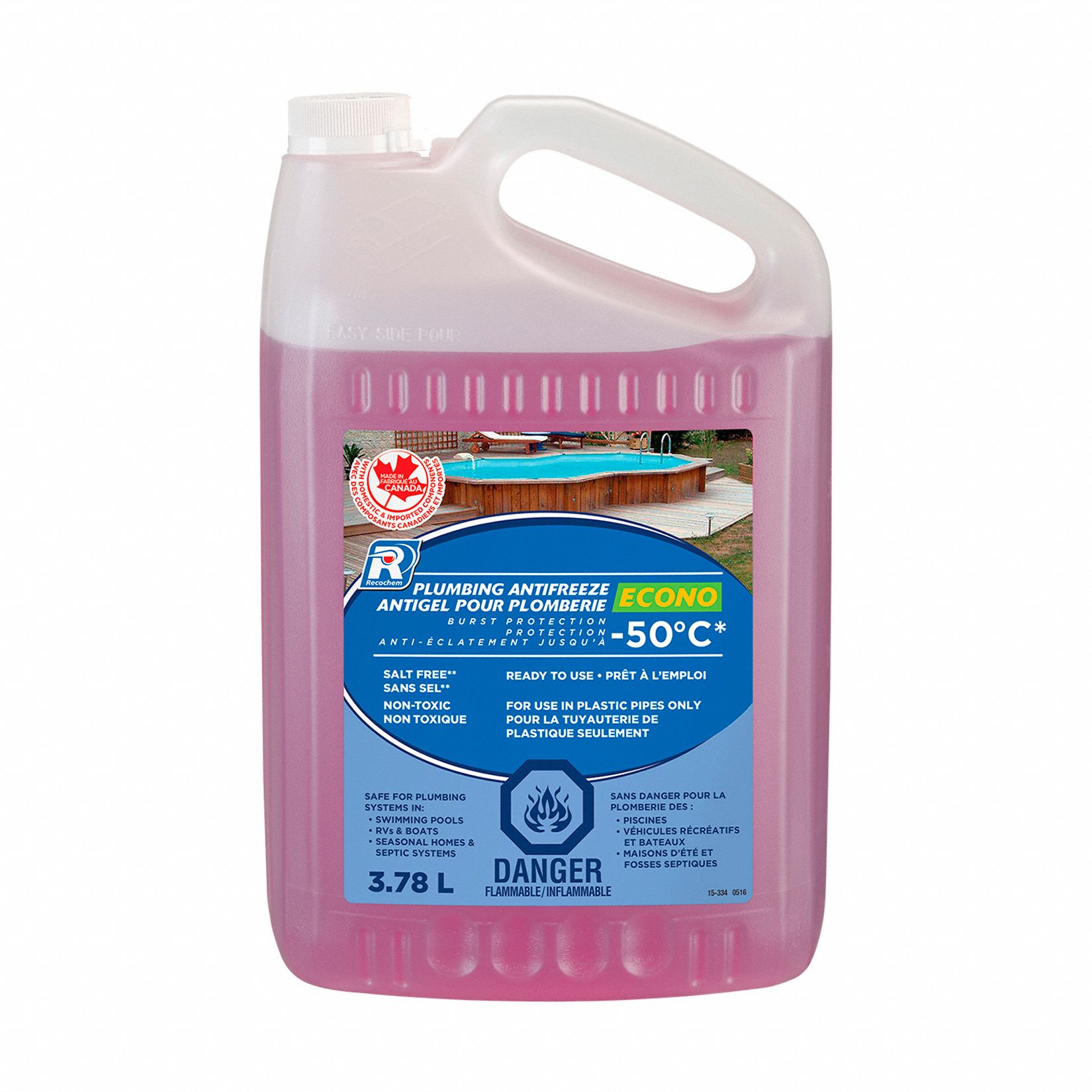 PLUMBING ANTIFREEZE, FLASH POINT 95 ° F, FREEZING POINT -173 ° F, 7.5-8.5 PH, PINK, 3.78 L