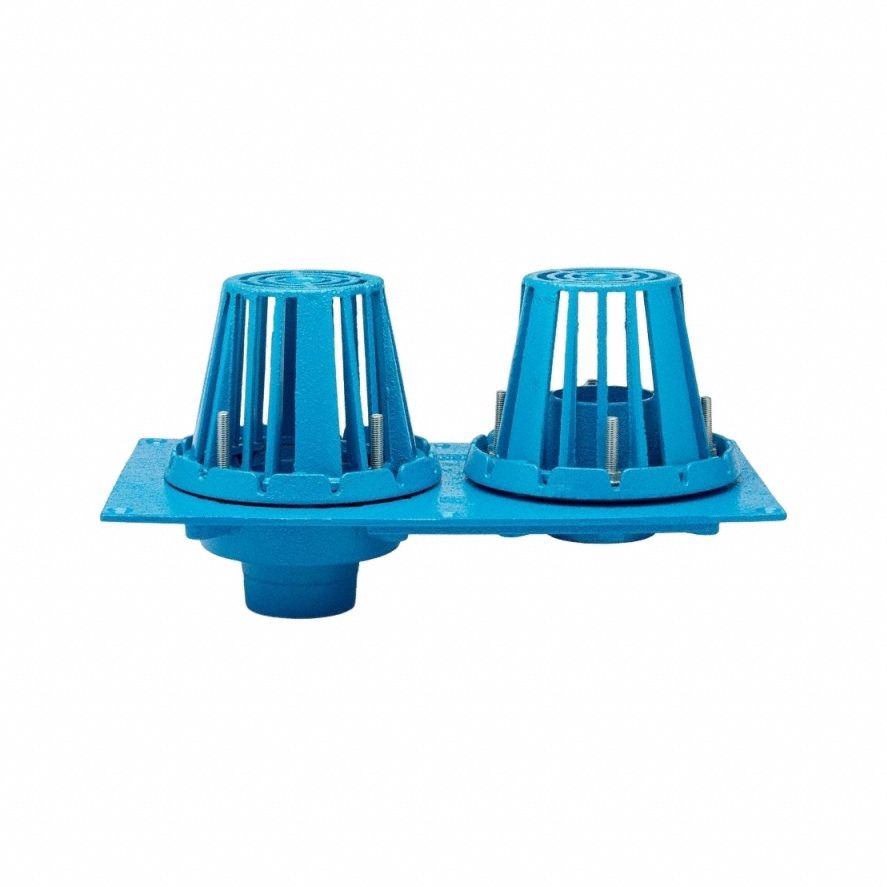 Roof Drain: 8 1/8 in Overall Dia, 9 3/8 in Overall Ht, 3 in Nominal Pipe Size, Cast Iron, Blue