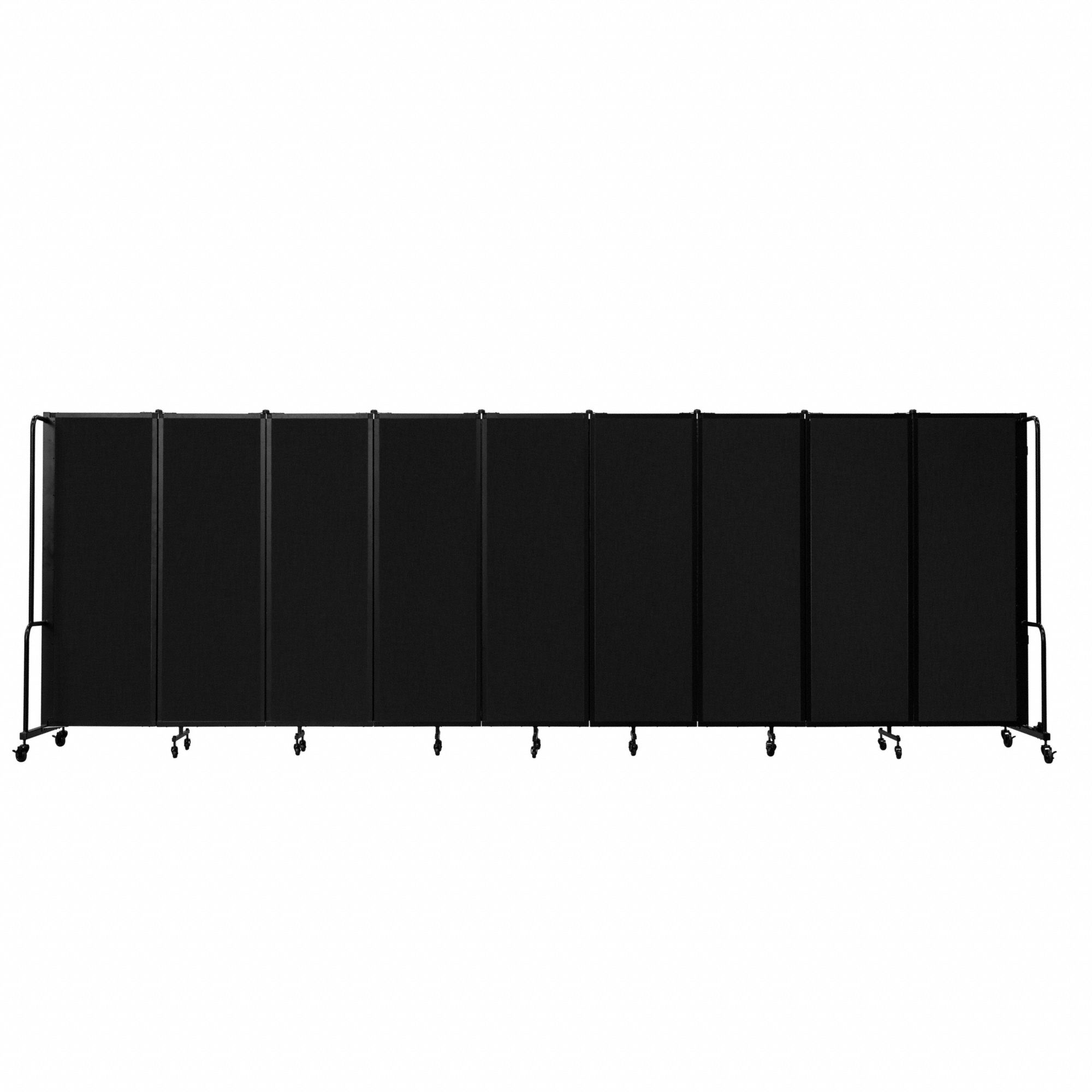 Room Divider: 9 Panels, Opaque, Black Panel, 72 in Overall Ht, Black Frame