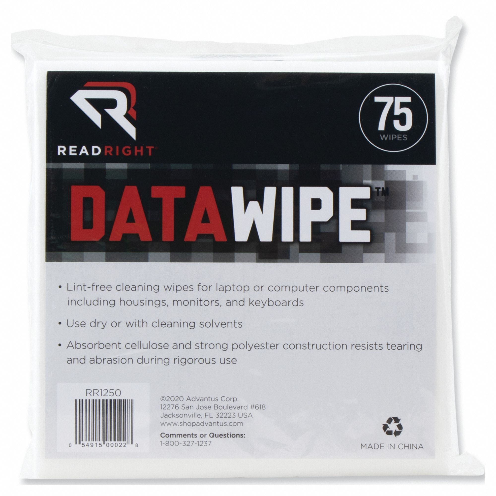 Wet Cleaning Wipes: 75 ct, Bag, 6 x 6 in Sheet Size, Unscented, 75 PK
