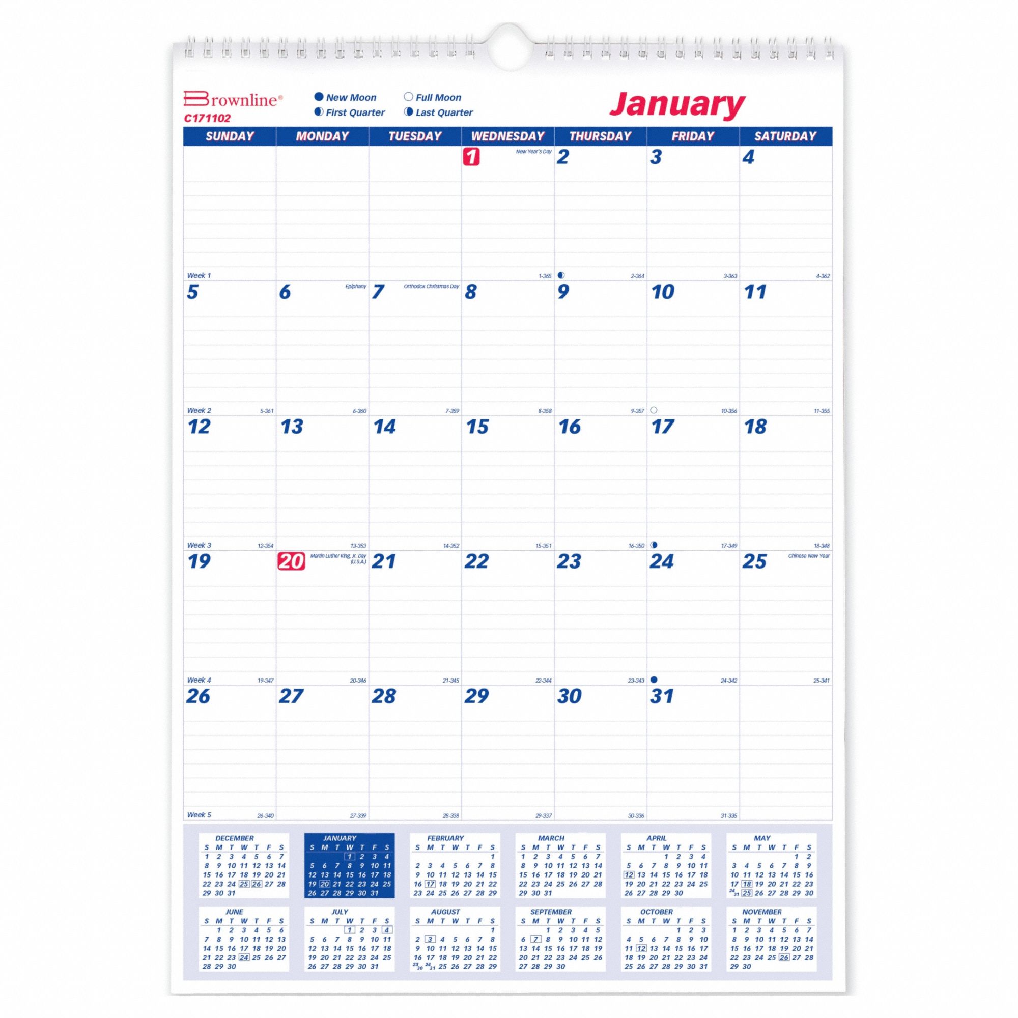 Wall Calendar 12X17 White