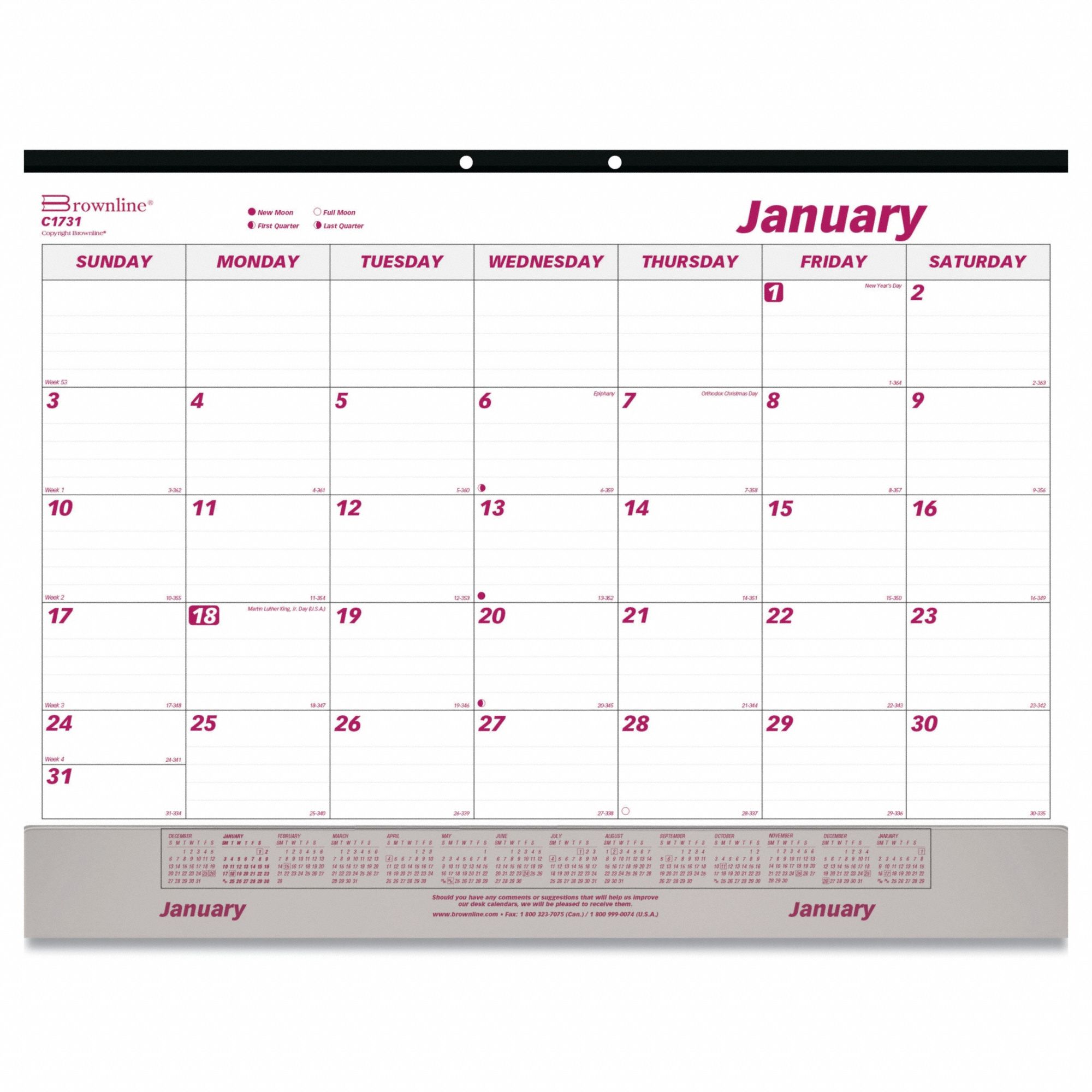 Monthly Desk Pad Calendar 22x17 Whit