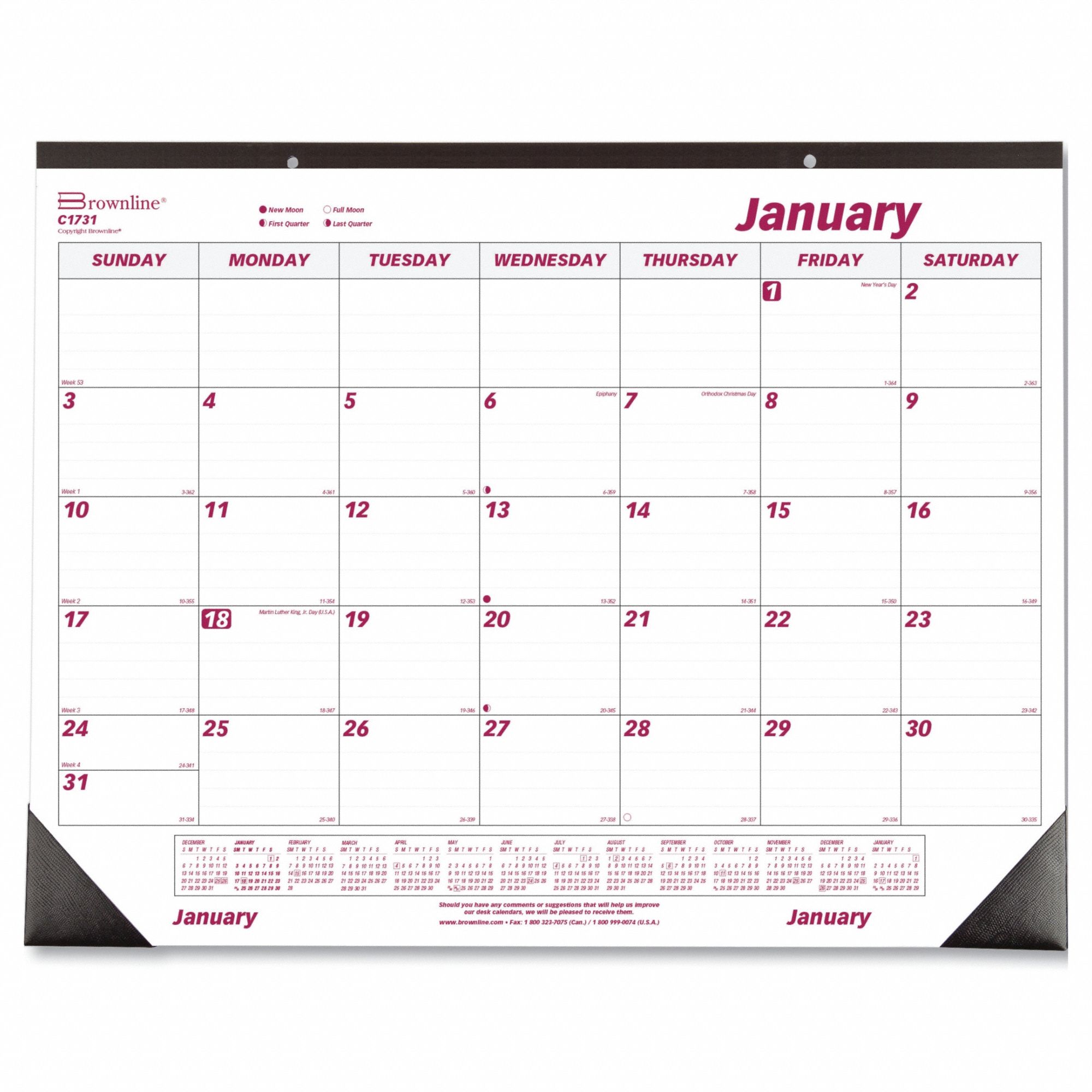 Desk Pad Monthly 21-3/4 x17 White