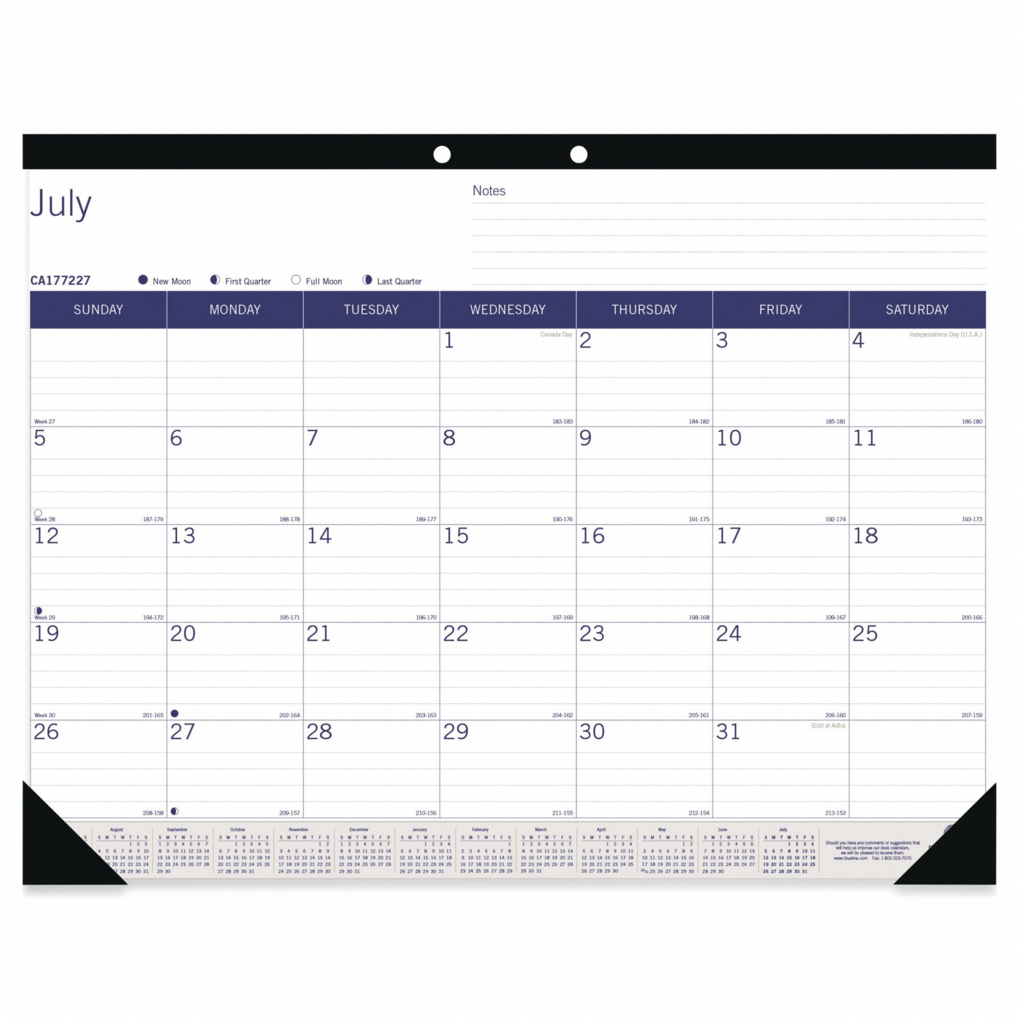 Desk Pad Calendar: 22 in Sheet Ht, 17 in Sheet Wd, 13-Month (Jul-Jul)