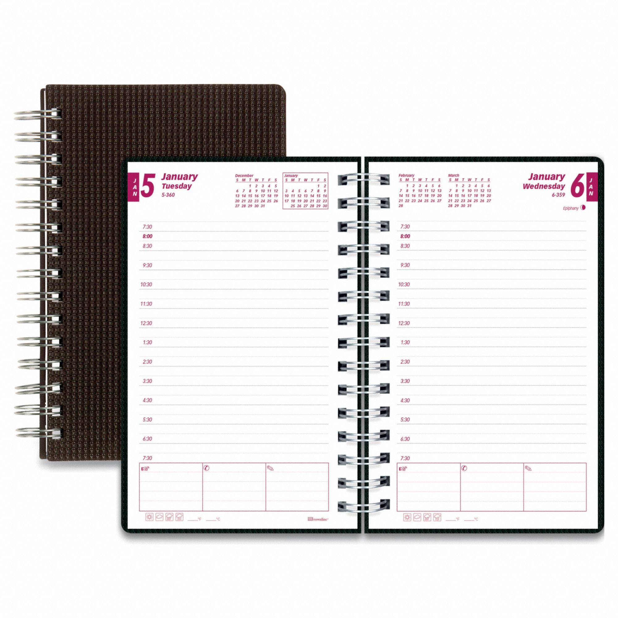 Planner: 12-Month (Jan-Dec) Format, 8 in Sheet Ht, 5 in Sheet Wd, Black Cover