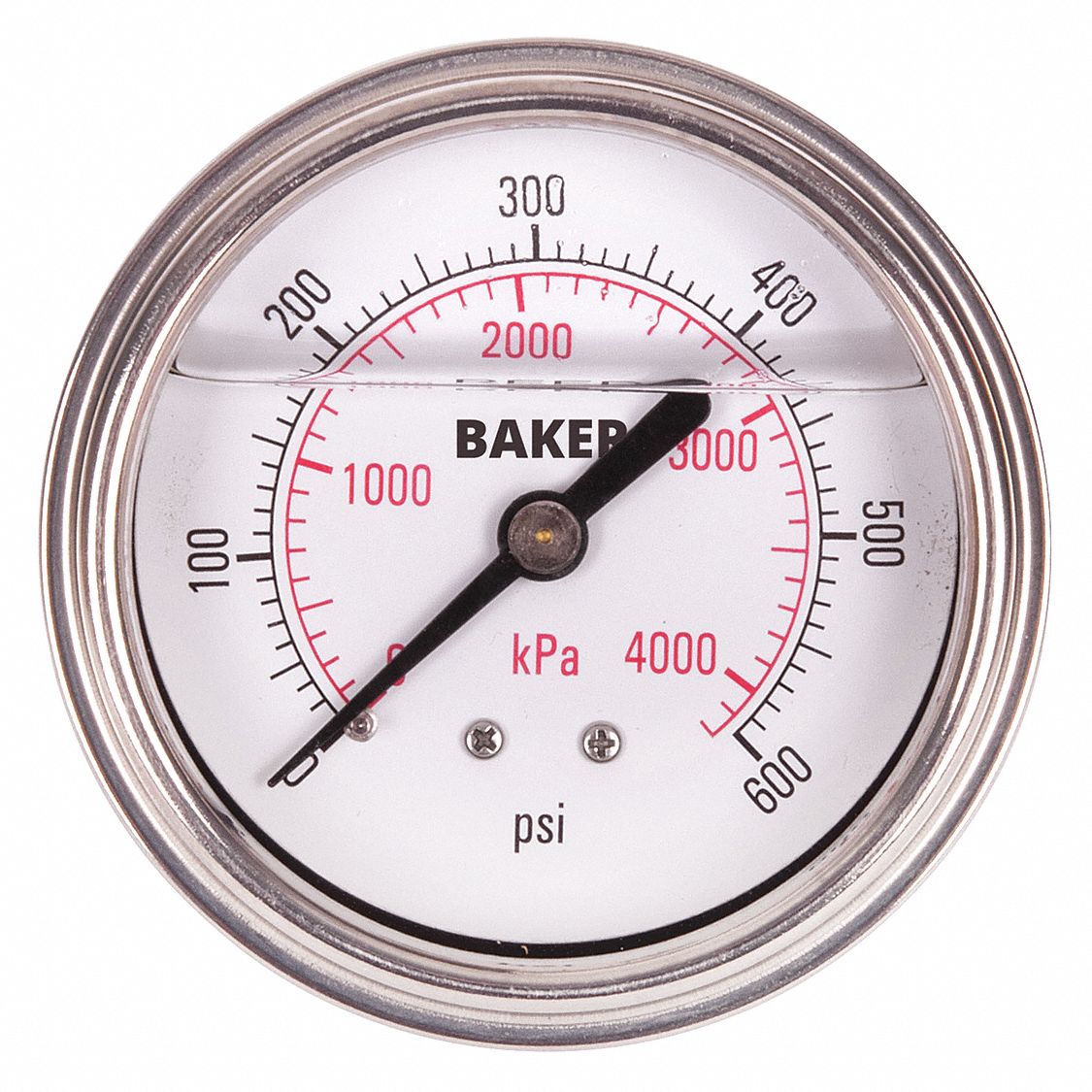 MANOMÈTRE,MONTAGE ARRIÈRE,REMPLI DE GLYCÉRINE,0-600LB/PO2,ARG,2 1/2 PO,1/4 PO MNPT