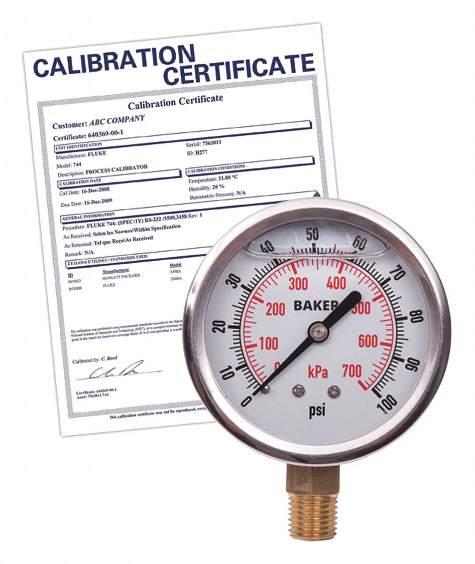 PRESSURE GAUGE, WITH NIST CERTIFICATE, BOTTOM MOUNT, GLYCERIN-FILLED, 0-3000 PSI, SILVER