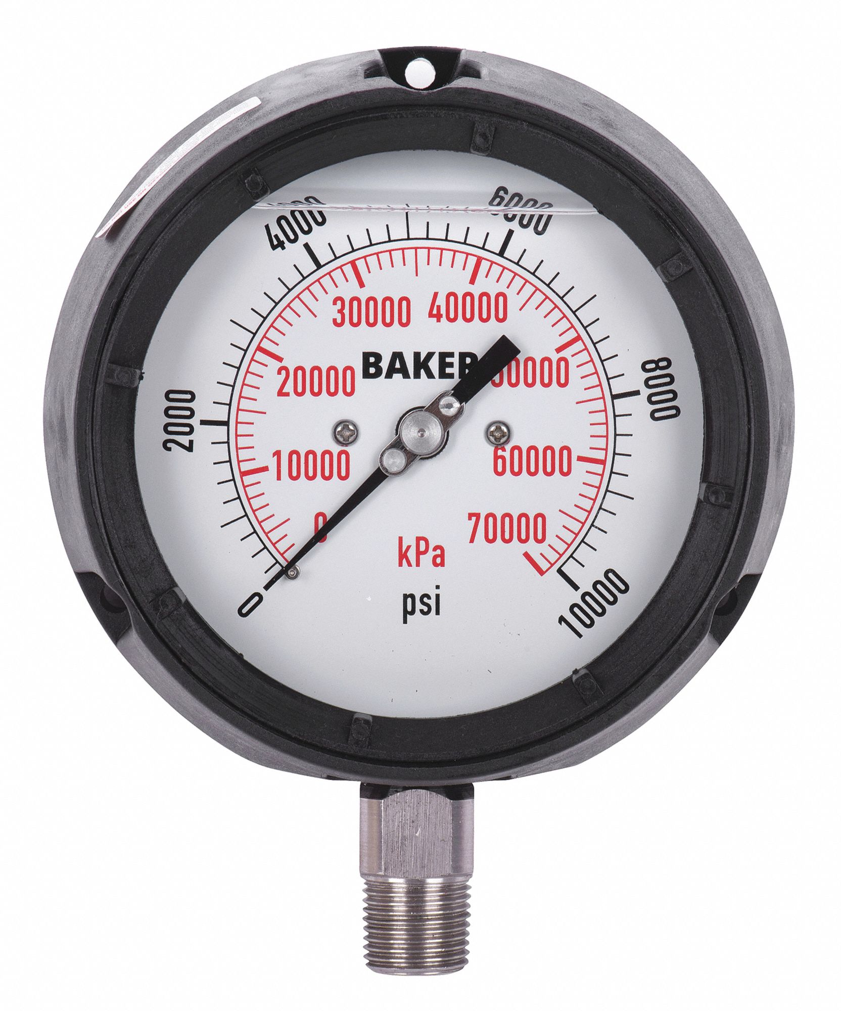 PRESSURE GAUGE, WITH NIST CERTIFICATE, BOTTOM MOUNT, 0-5000 PSI, BLACK, 1/4 IN MNPT