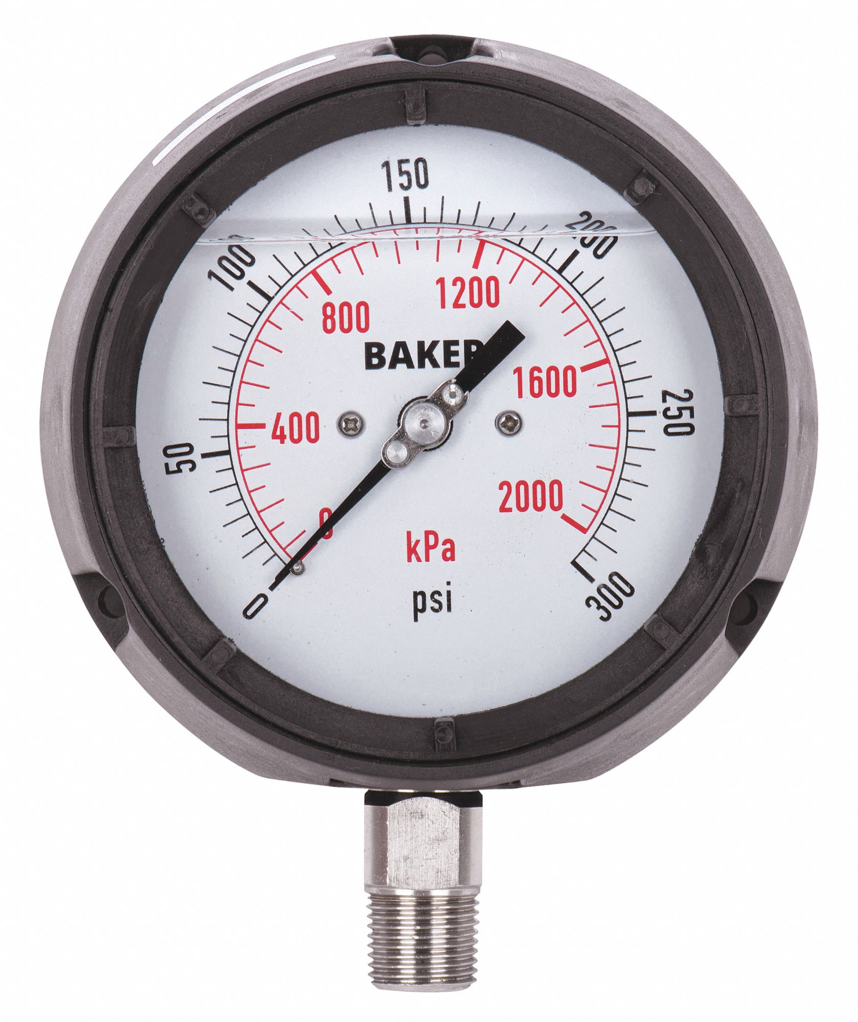 PRESSURE GAUGE, WITH NIST CERTIFICATE, BOTTOM MOUNT, 0-300 PSI, BLACK, 1/4 IN MNPT