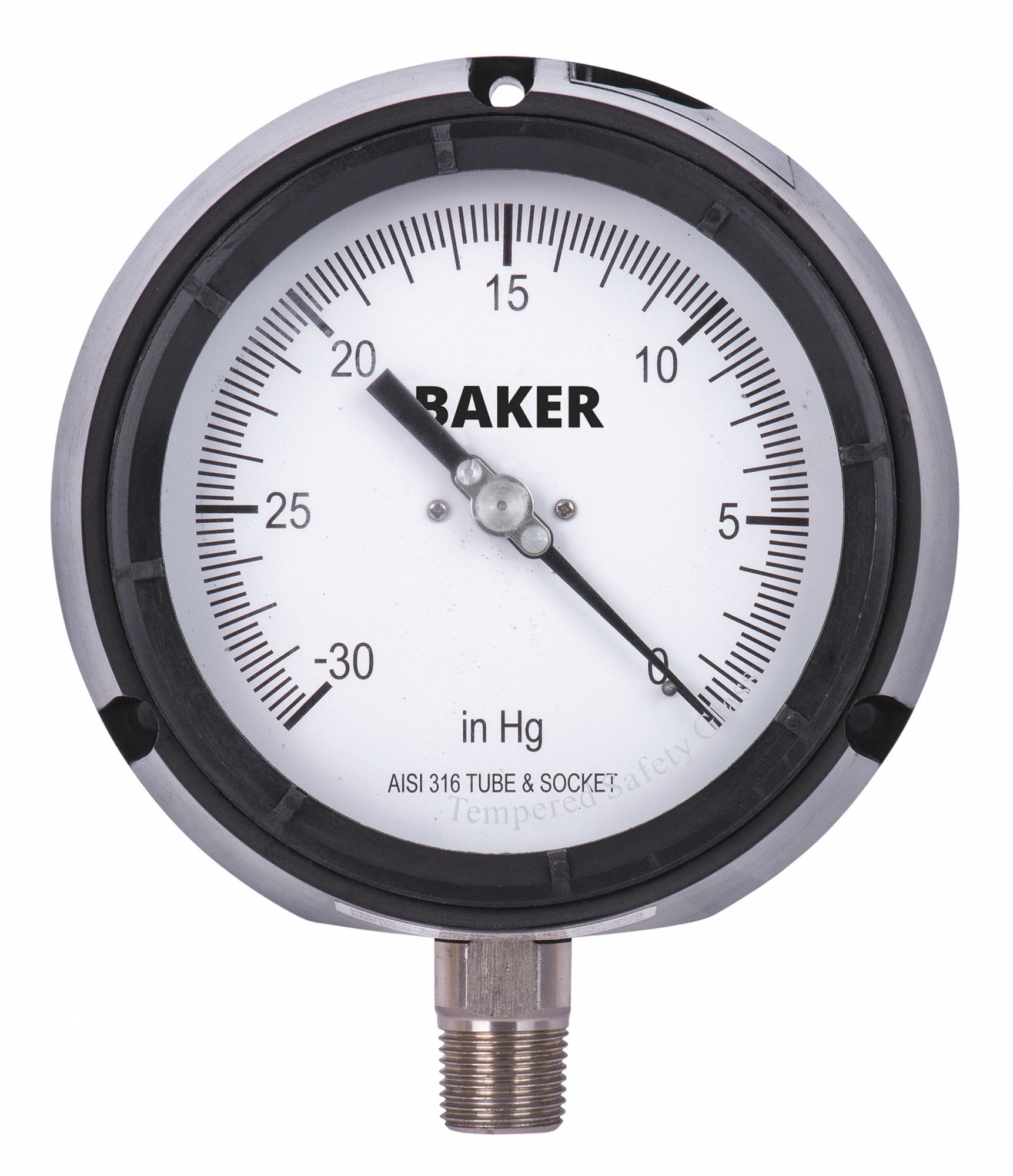 PRESSURE GAUGE, BOTTOM MOUNT, SILICONE-FILLED, 30 IN HG TO 0-30 PSI, BLACK, 1/4 IN MNPT