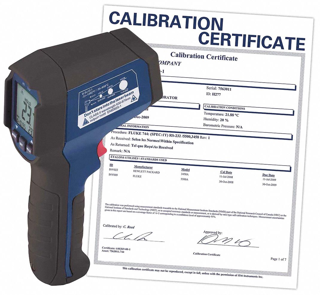 INFRARED THERMOMETER W NIST CERT, LCD, FOC SPOT SZ/DIST 1 IN AT 12 IN, 9V, TEMP ACC +/- 1.8%