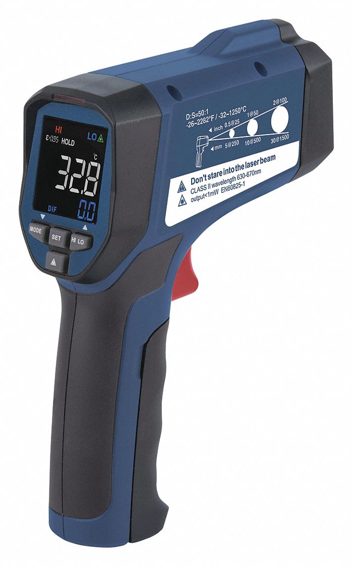 INFRARED THERMOMETER, LCD, FOC SPOT SZ/DIST 1 IN AT 50 IN, 9V, 250 MSEC RESPONSE, TEMP ACC +/- 1.8%