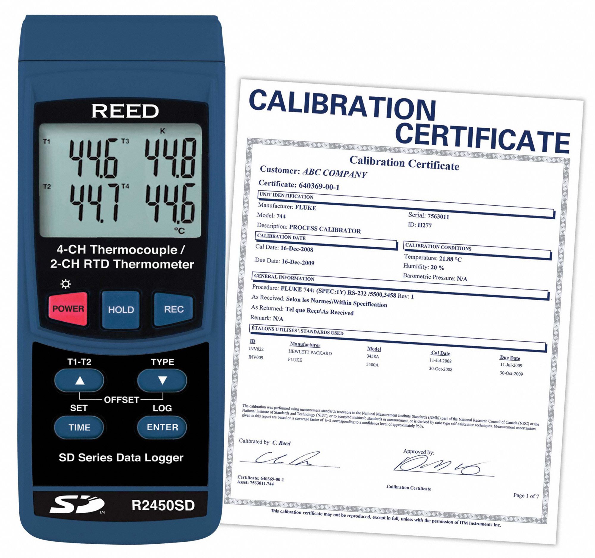 DATA LOGGING THERMOMETER, NIST CERTIFIED, DATA HOLD, +/- 0.4% + 1 DEGREE ACCURACY, 0.1 RESOLUTION