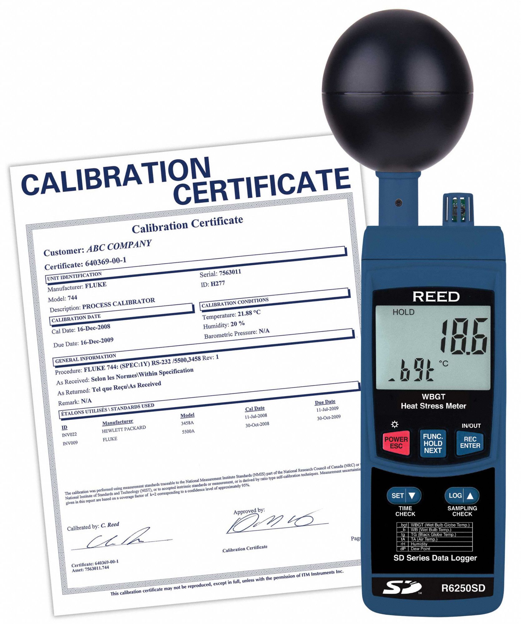 HEAT STRESS MONITOR, LCD, WITH NIST CERTIFICATE, CASE, TEMPERATURE RANGE 32 ° F TO 122 ° F, 0 ° C TO 50 ° C