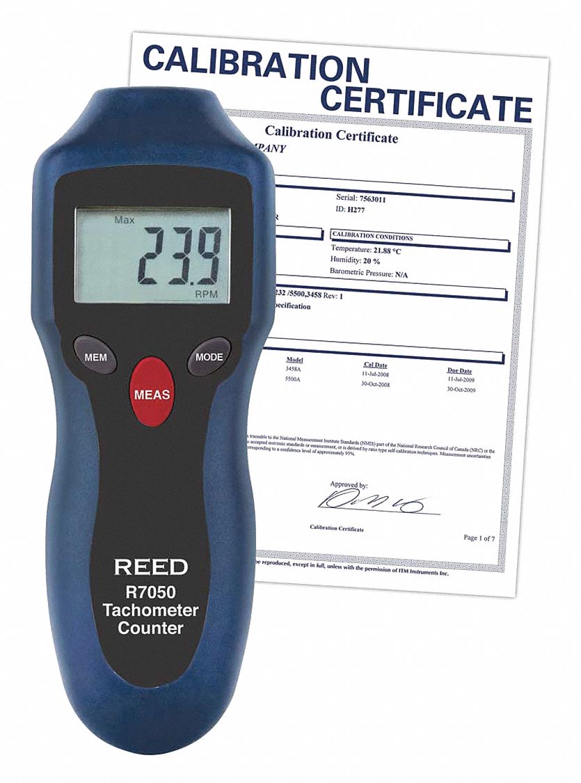 TACHOMETER, CONTACT/NON-CONTACT, NIST CERTIFICATE, LCD, 1.6 FT WORKING DISTANCE, LASER, PLASTIC