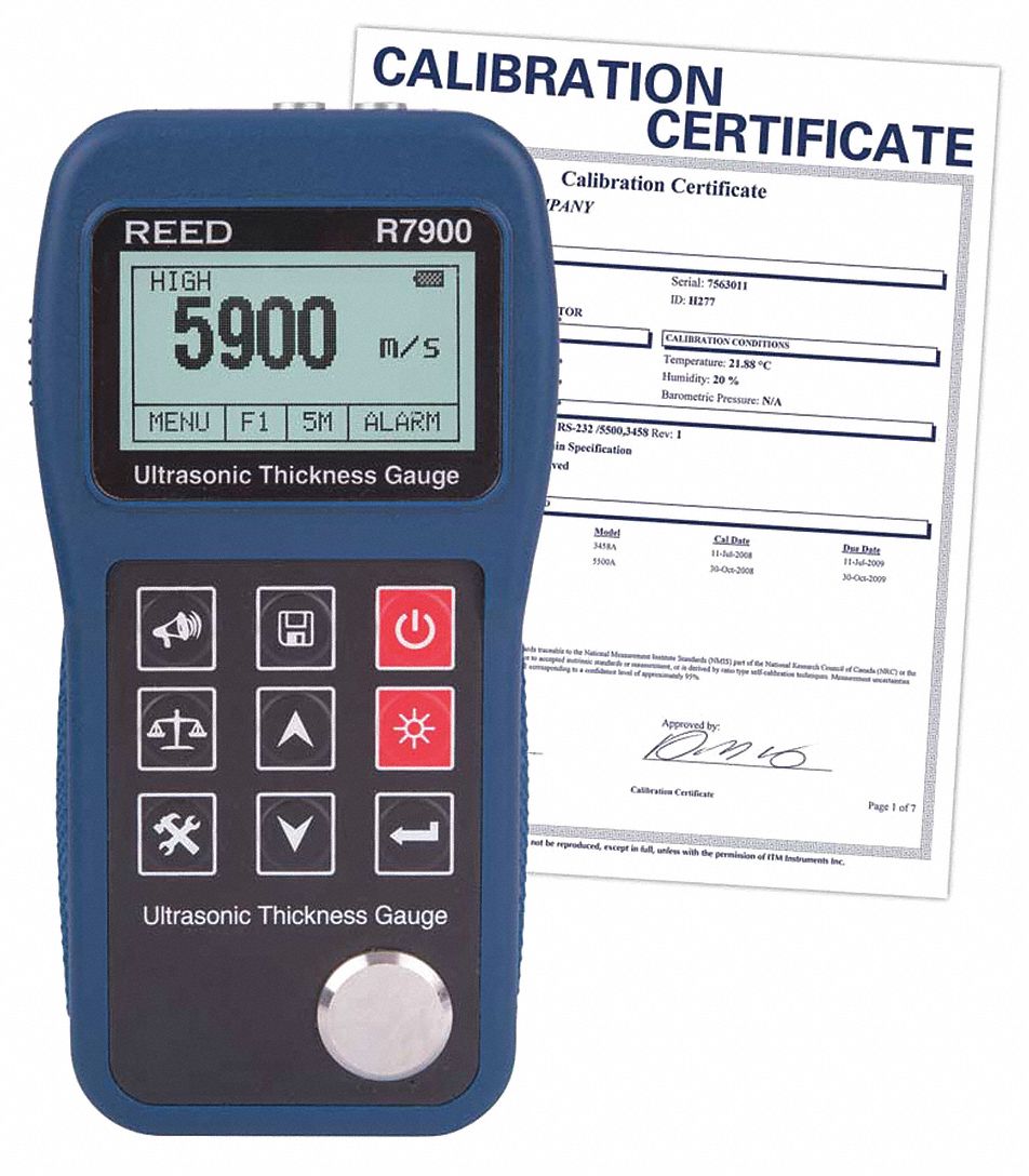 DIGITAL ULTRASONIC THICKNESS GAUGE, CERTIFICATE, 500 READING CAPACITY, 34 IN CORD L, STEEL