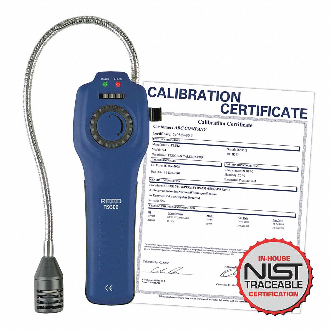 COMBUSTIBLE GAS LEAK DETECTOR, W/ CALIBRATION CERT, 50 PPM, ADJUSTABLE, BATT INC, 1.8 X 8.7 X 16 IN