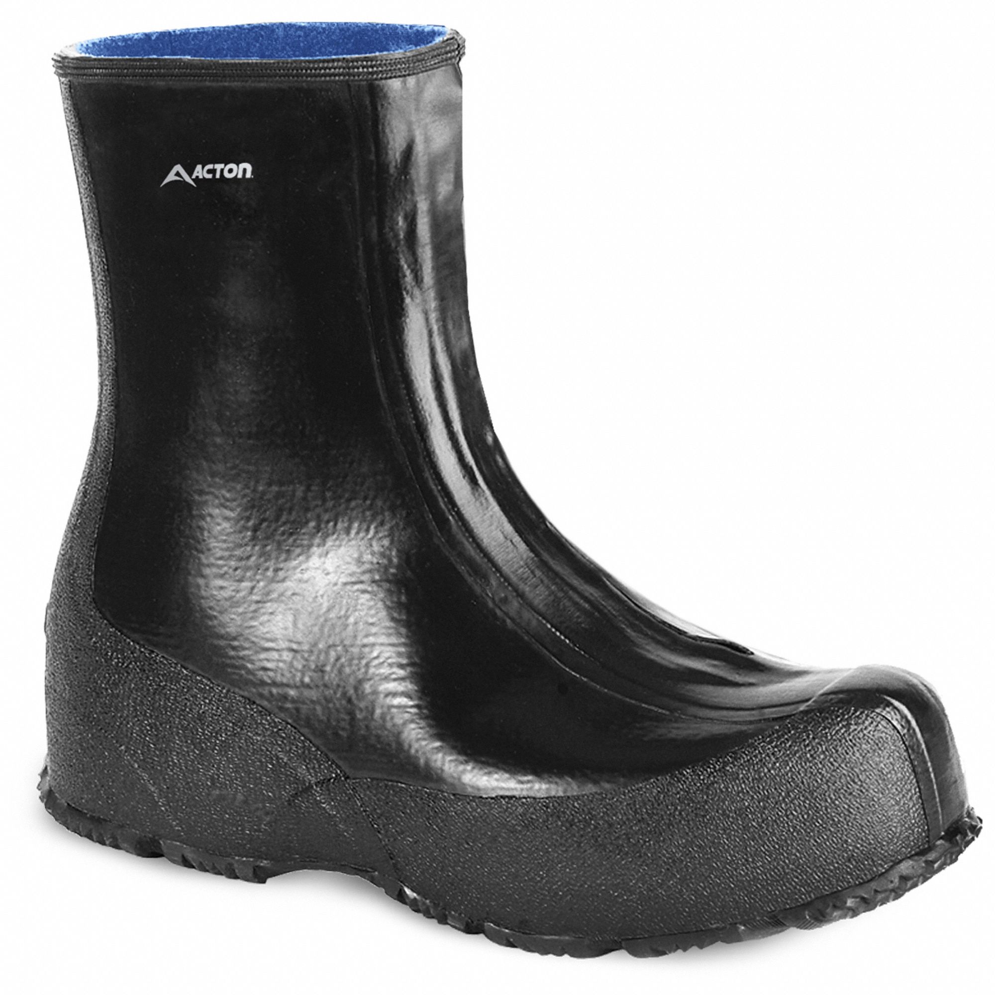 OVERSHOE, MENS, PLAIN TOE, ANKLE, WATERPROOF, BLACK, SIZE 14, 11 IN HEIGHT, NATURAL RUBBER