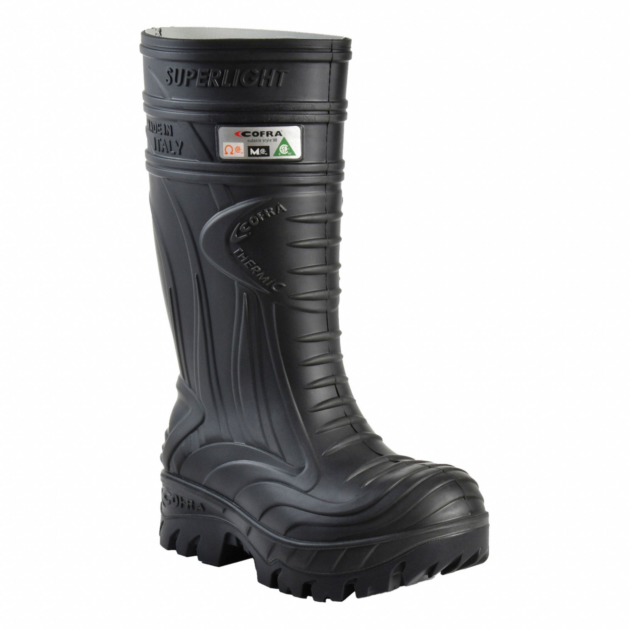 MEN'S WORK BOOTS, SIZE 5, POLYURETHANE, BLACK, 15½ IN H, CSA, SLIP-RESISTANT, W WIDTH