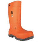 WORK BOOTS, MENS/KNEE/WATERPROOF/INSULATED/COMPOSITE TOE, ORANGE, SIZE 6/15 IN H/M WIDE, PU