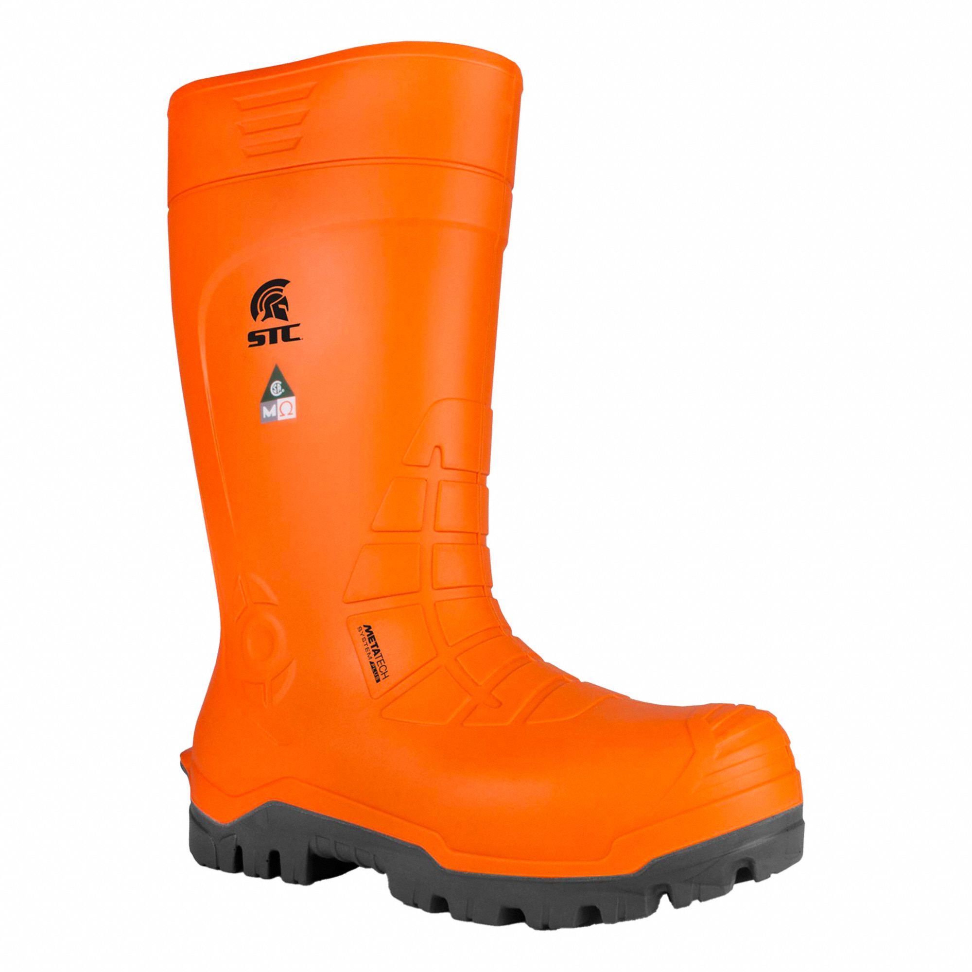 WORK BOOTS, MENS/KNEE/WATERPROOF/INSULATED/COMPOSITE TOE, ORANGE, SIZE 8/15 IN H/M WIDE, PU