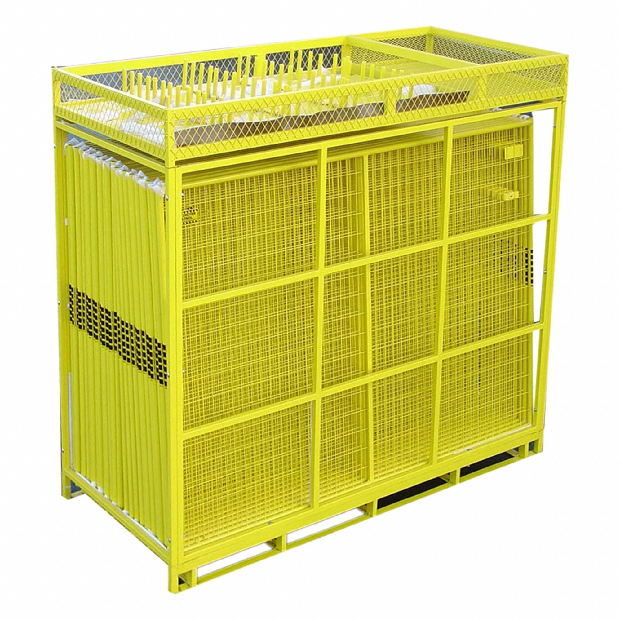 Security Barrier: 6 ft Ht, 7 1/2 ft Lg, Yellow, 28-Panel Kit, Steel, Powder Coated