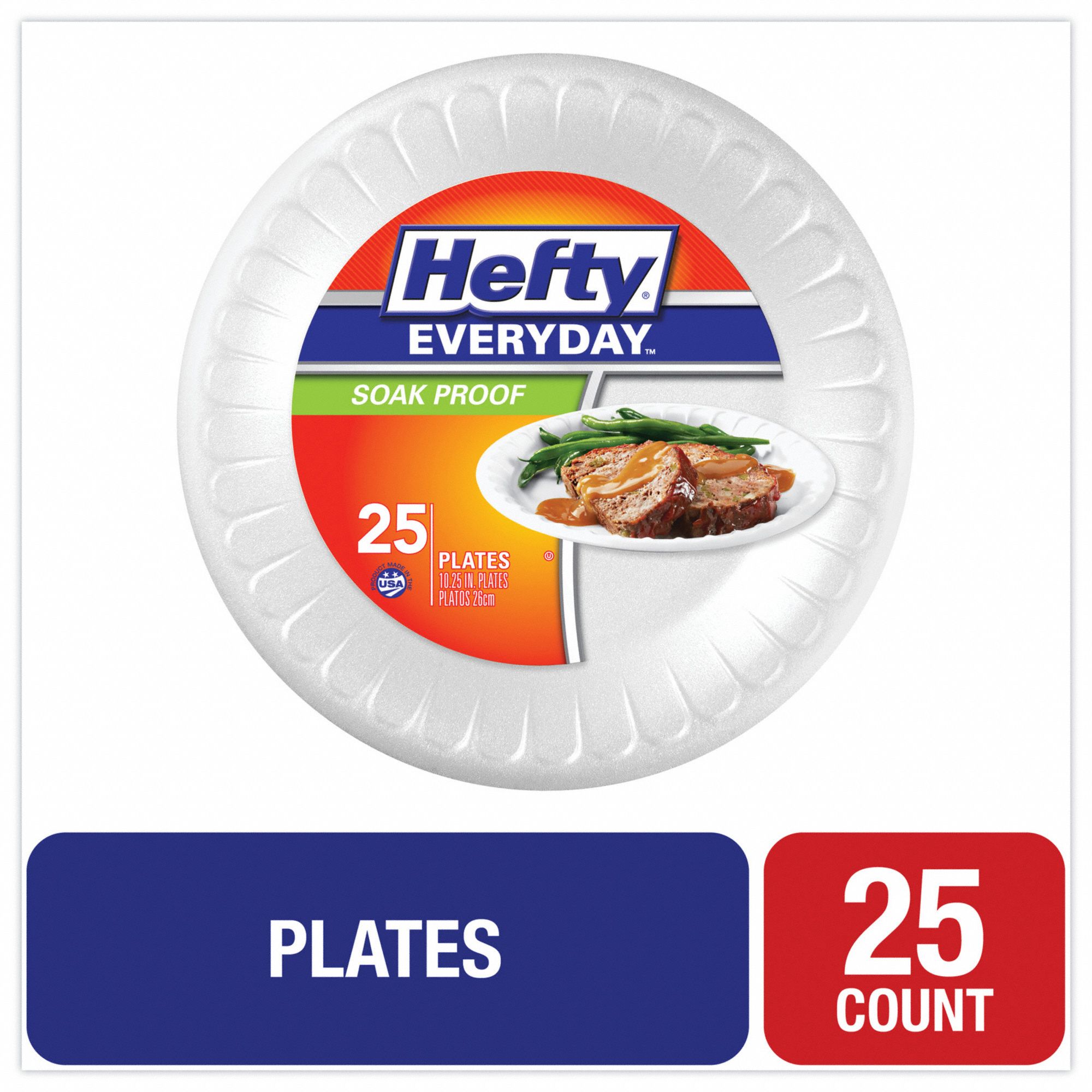 HEFTY, White, 10 1/4 in Disposable Plate Size, Disposable Foam Plate