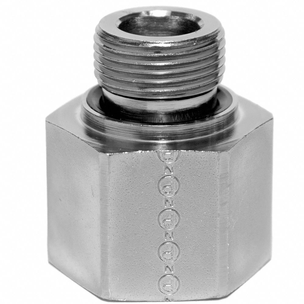 Reducer/Expander Adapter: Carbon Steel, 1/2 in x 3/8 in Fitting Pipe Size, Male BSPP x Female BSPP
