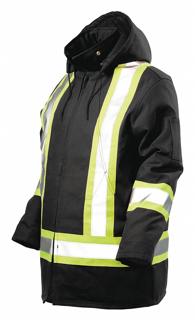 MEN'S HI-VIS DUCK SAFETY PARKA, XL, BLACK, 100% COTTON, 100% POLYESTER LINING