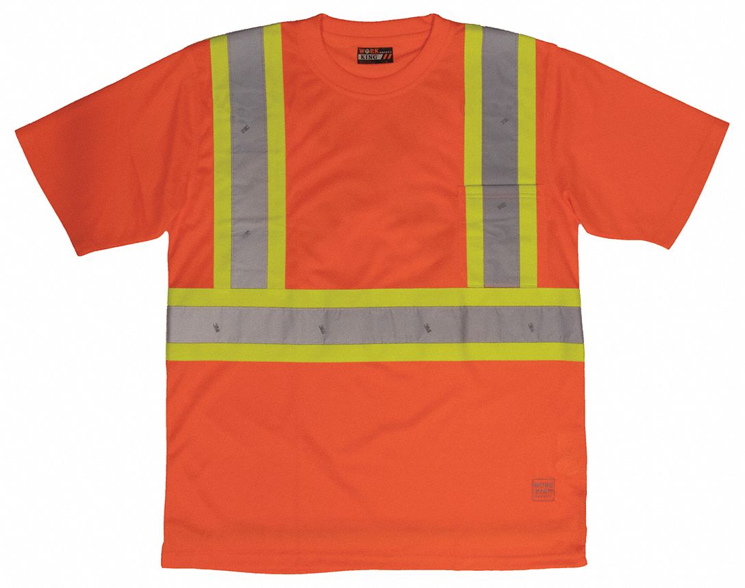 MEN'S SAFETY T-SHIRT, ORANGE, 5XL, 100% POLYESTER MICRO MESH, 3.6 OZ, ANSI CLASS 2