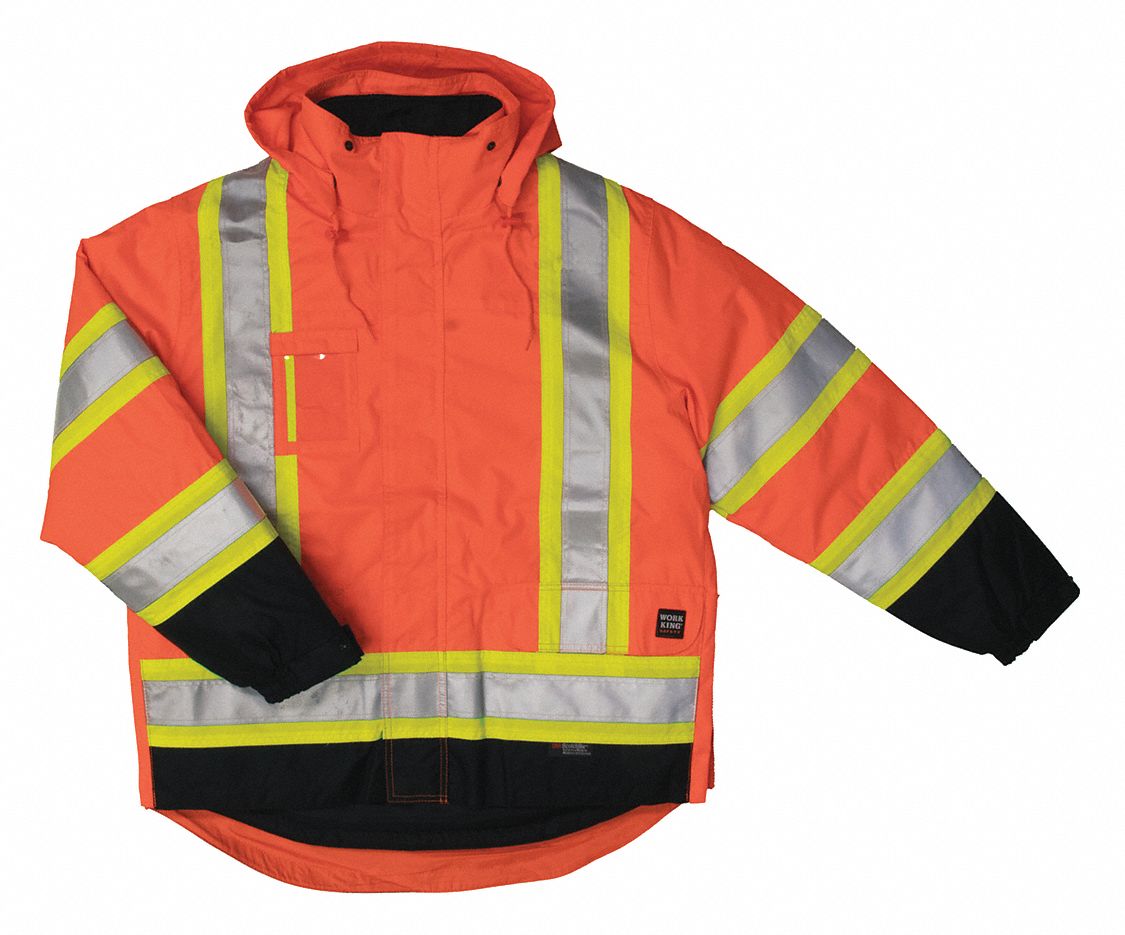 MEN'S SAFETY JACKET, M-TALL, FLUORESCENT ORANGE, POLY OXFORD, POLYESTER LINING