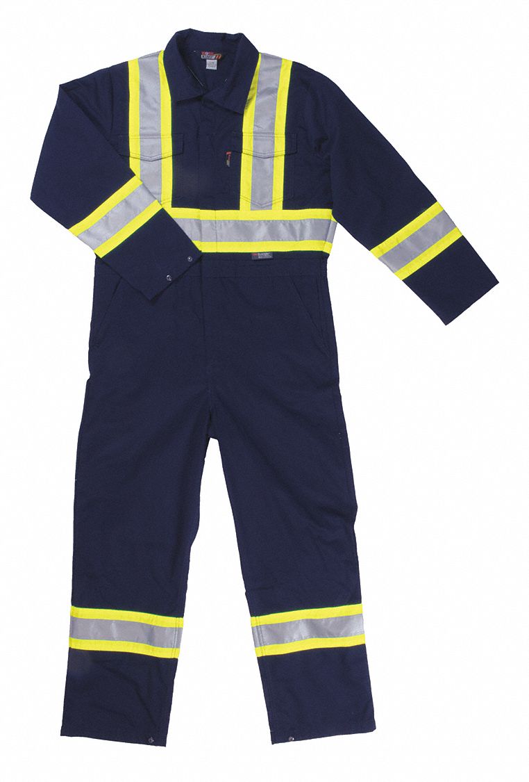 MEN'S COVERALL, NAVY, XL, 48, 65% POLYESTER/35% COTTON, TWILL, 8 OZ, STORM FLAP
